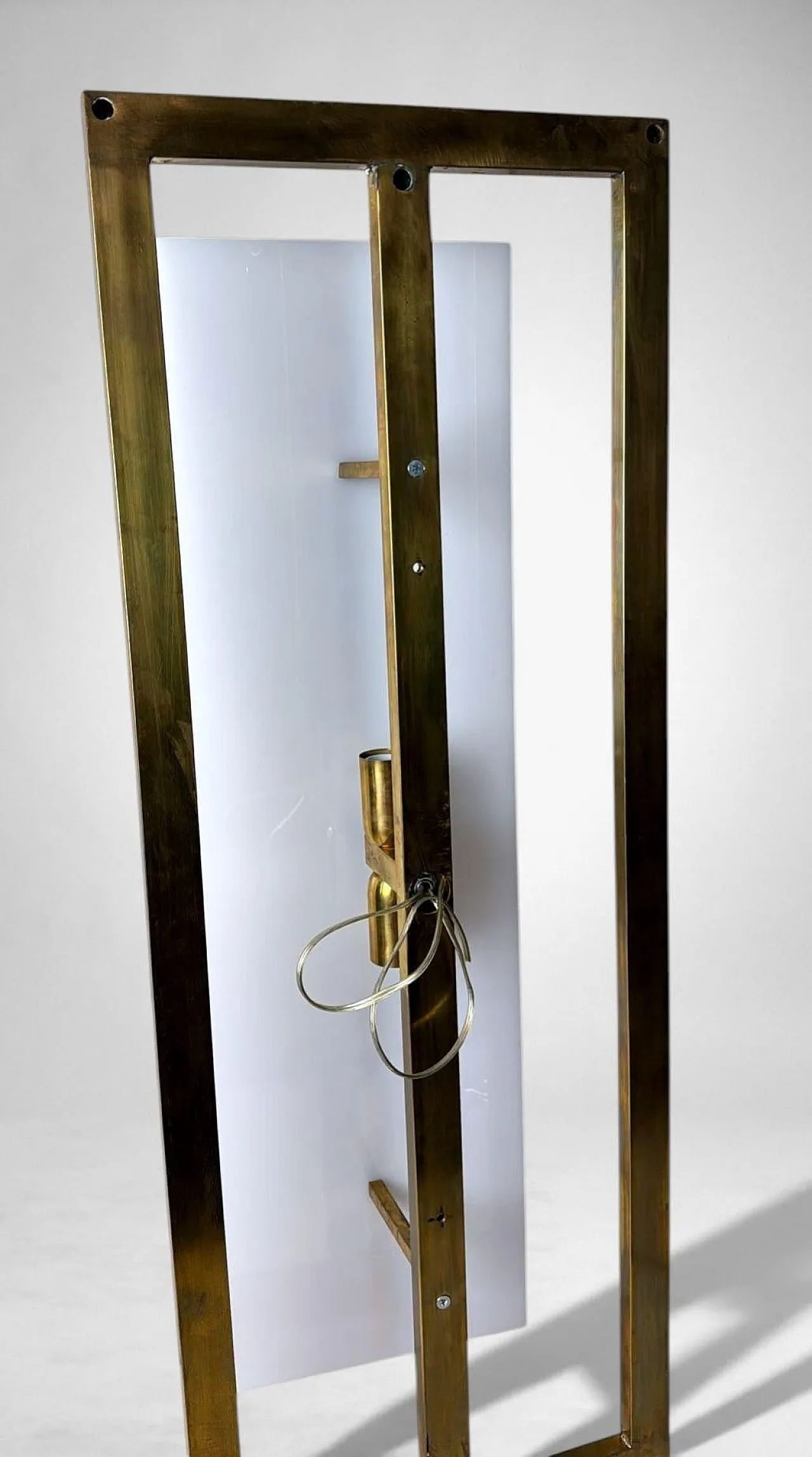 Pair of brass and opaline plexiglass wall sconces, 1960s 13