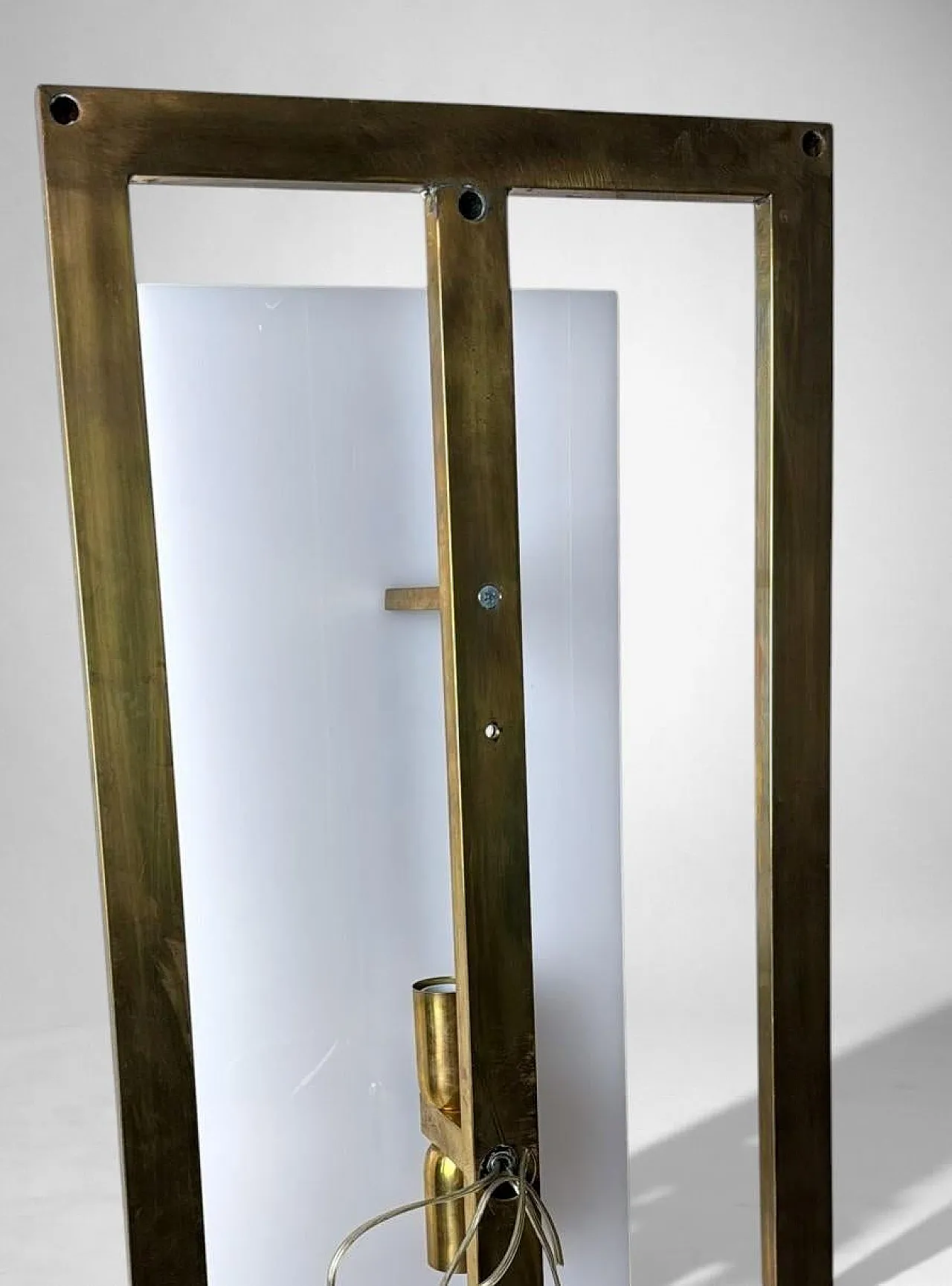 Pair of brass and opaline plexiglass wall sconces, 1960s 15