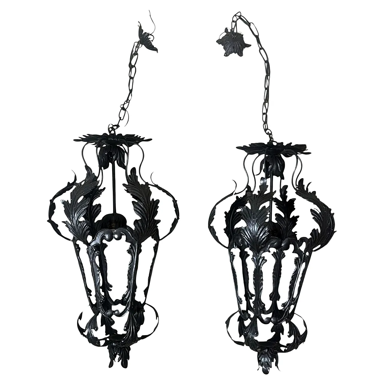 Pair of wrought iron lanterns, 20th century 1