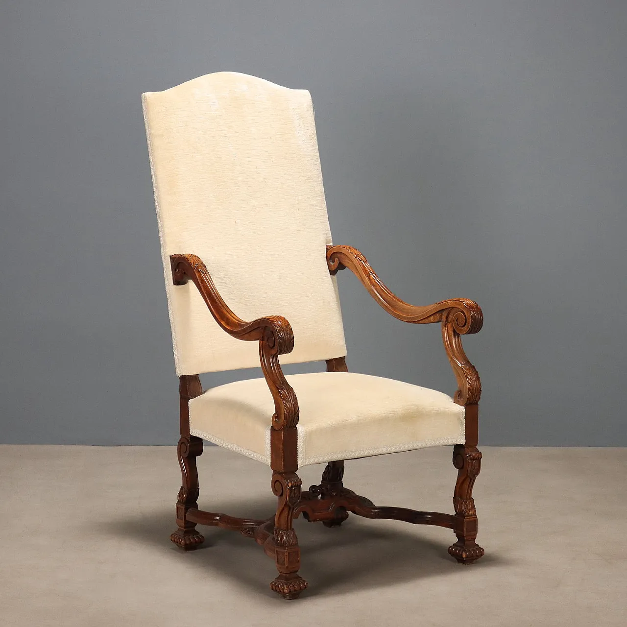 Neobaroque armchair in walnut-stained beech, 20th century 1