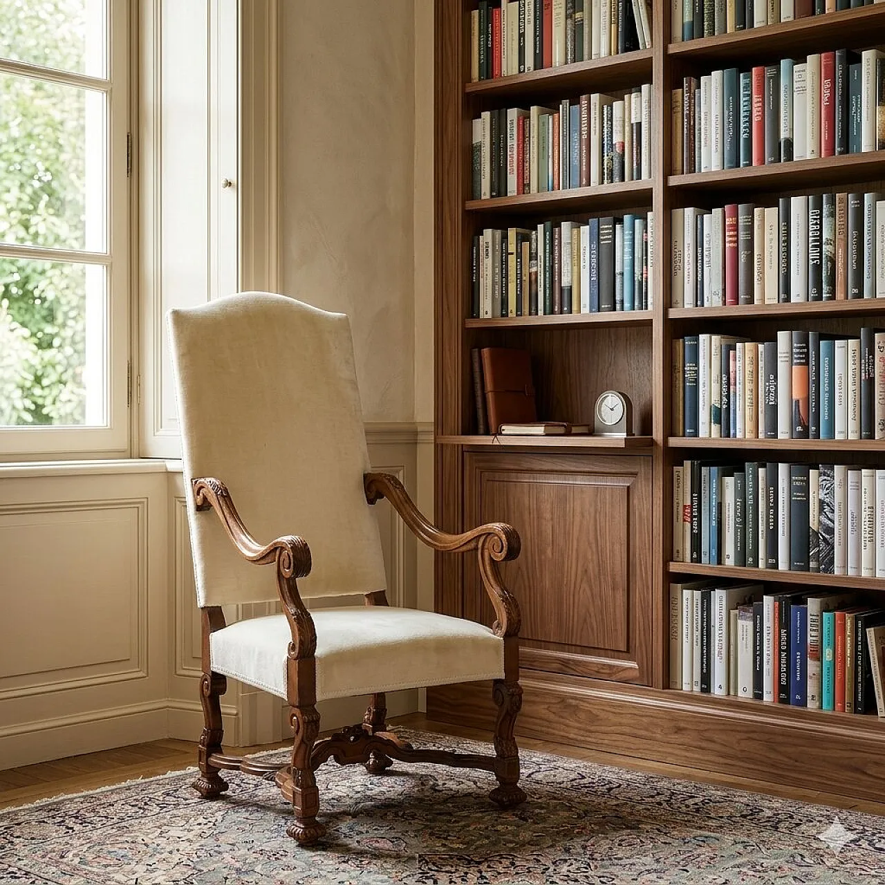 Neobaroque armchair in walnut-stained beech, 20th century 2