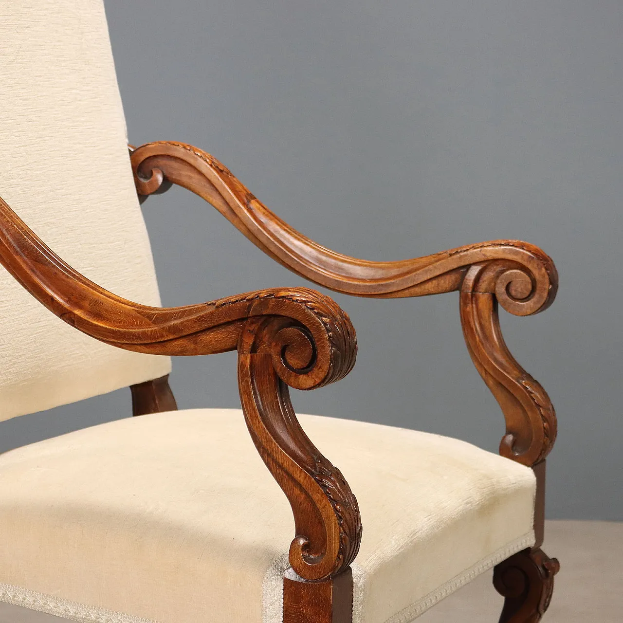 Neobaroque armchair in walnut-stained beech, 20th century 4