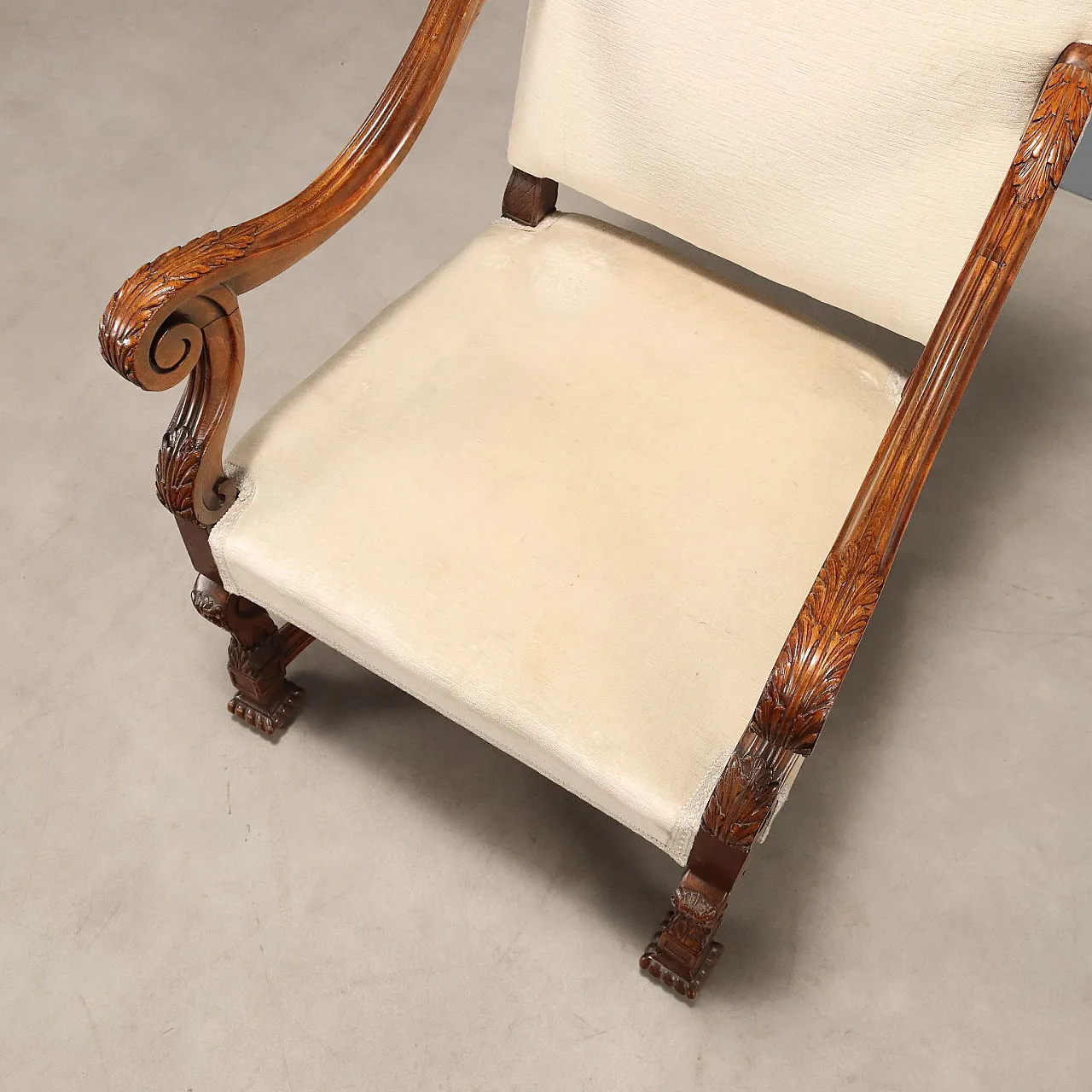Neobaroque armchair in walnut-stained beech, 20th century 8