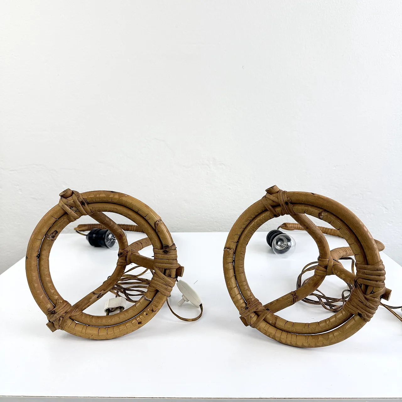 Pair of wicker bedside lamps, 1960s 11