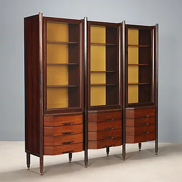 Vetrina impiallacciata in legno esotico con vetrine, '900