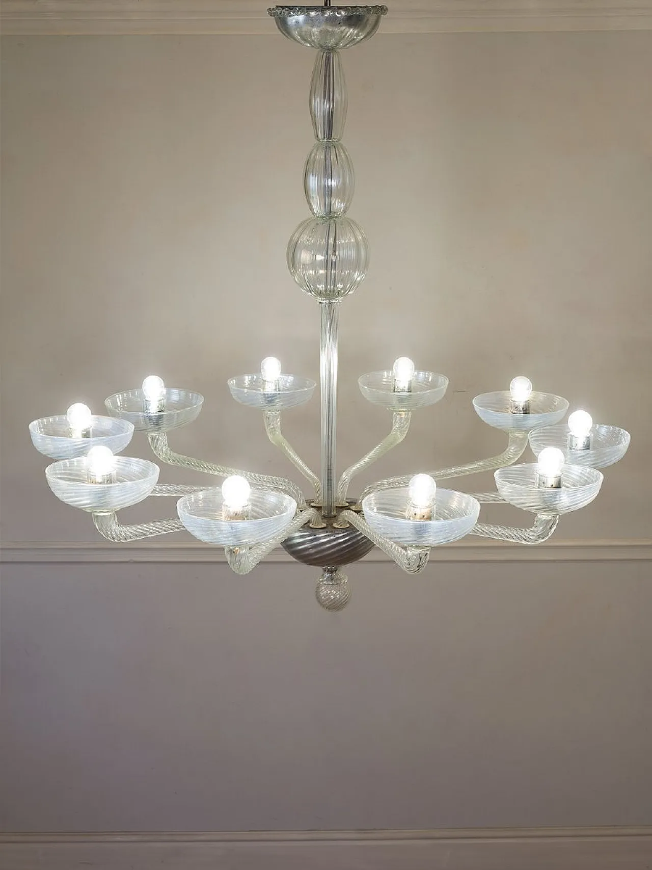 Lampadario Mid-Century in vetro di Murano, anni '50 1