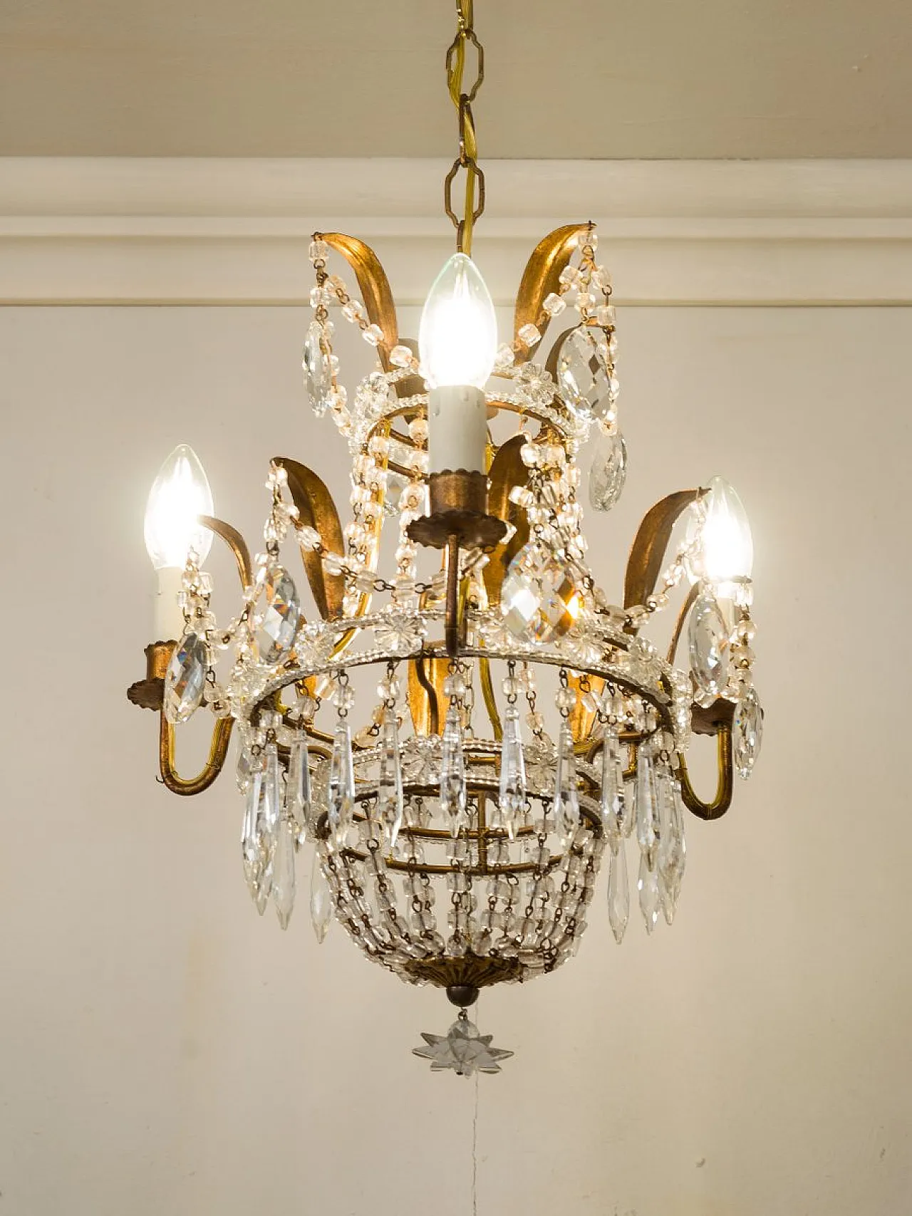 Lampadario in stile impero con pendenti, anni '50 1