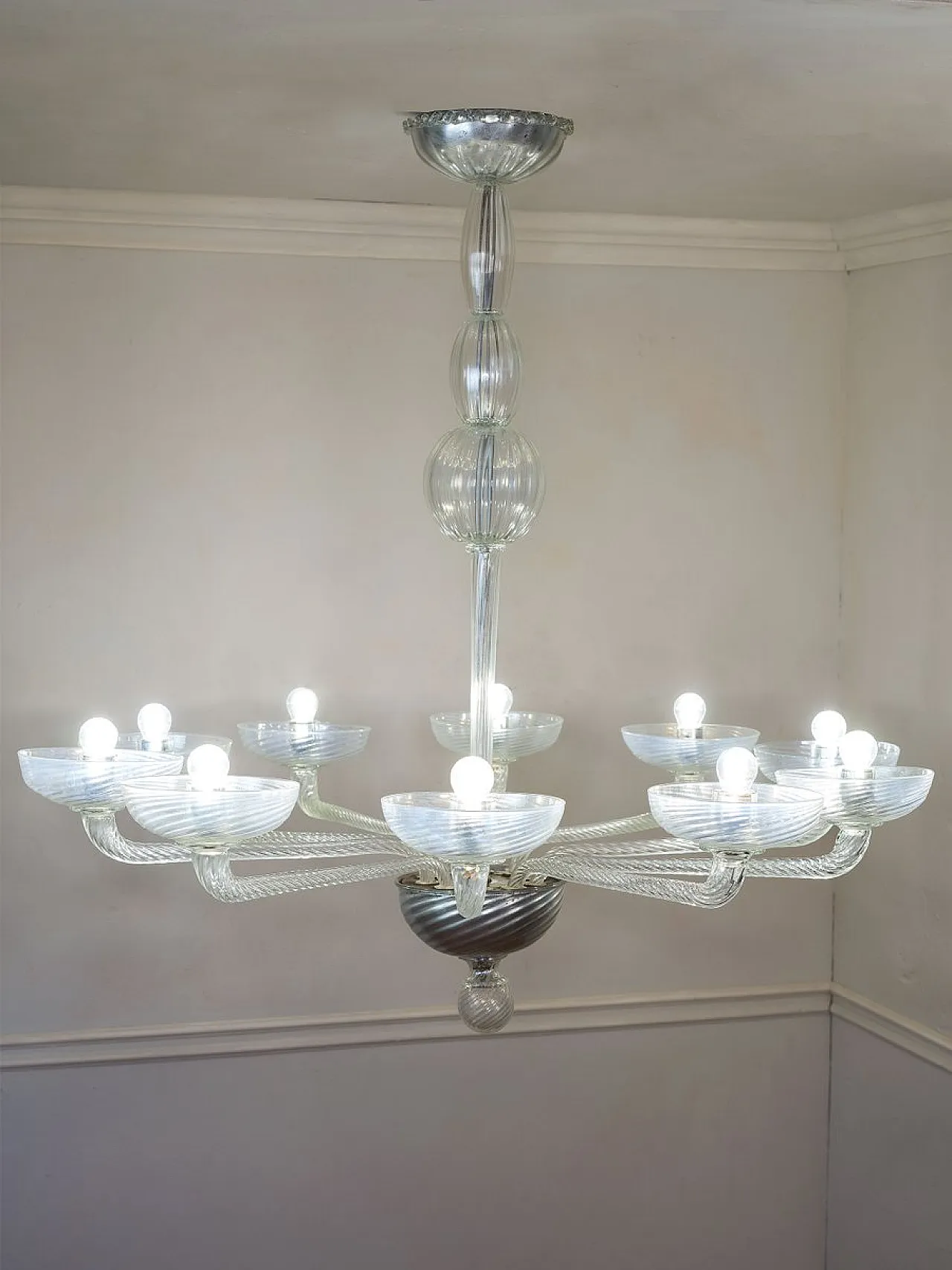 Lampadario Mid-Century in vetro di Murano, anni '50 2