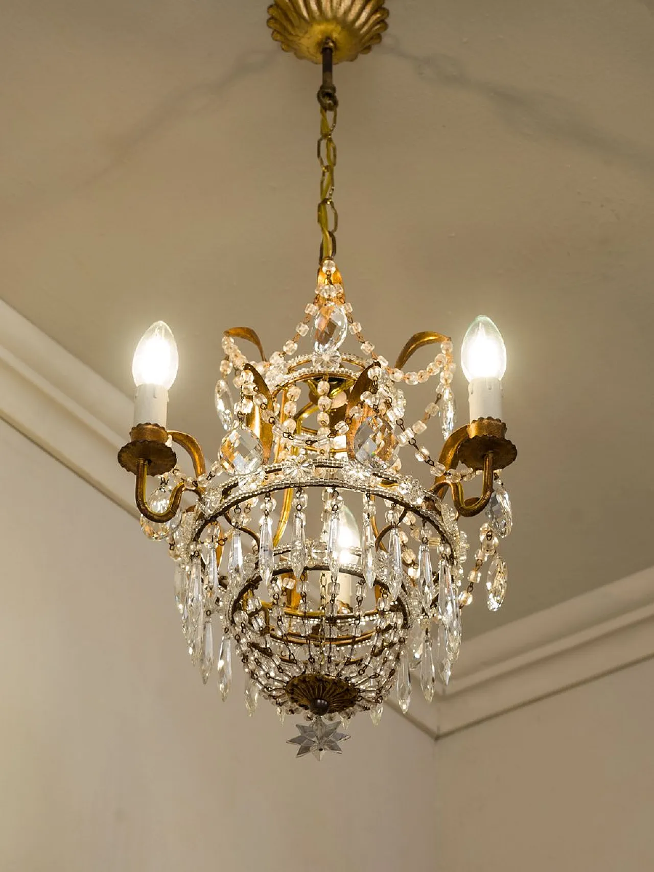 Lampadario in stile impero con pendenti, anni '50 2