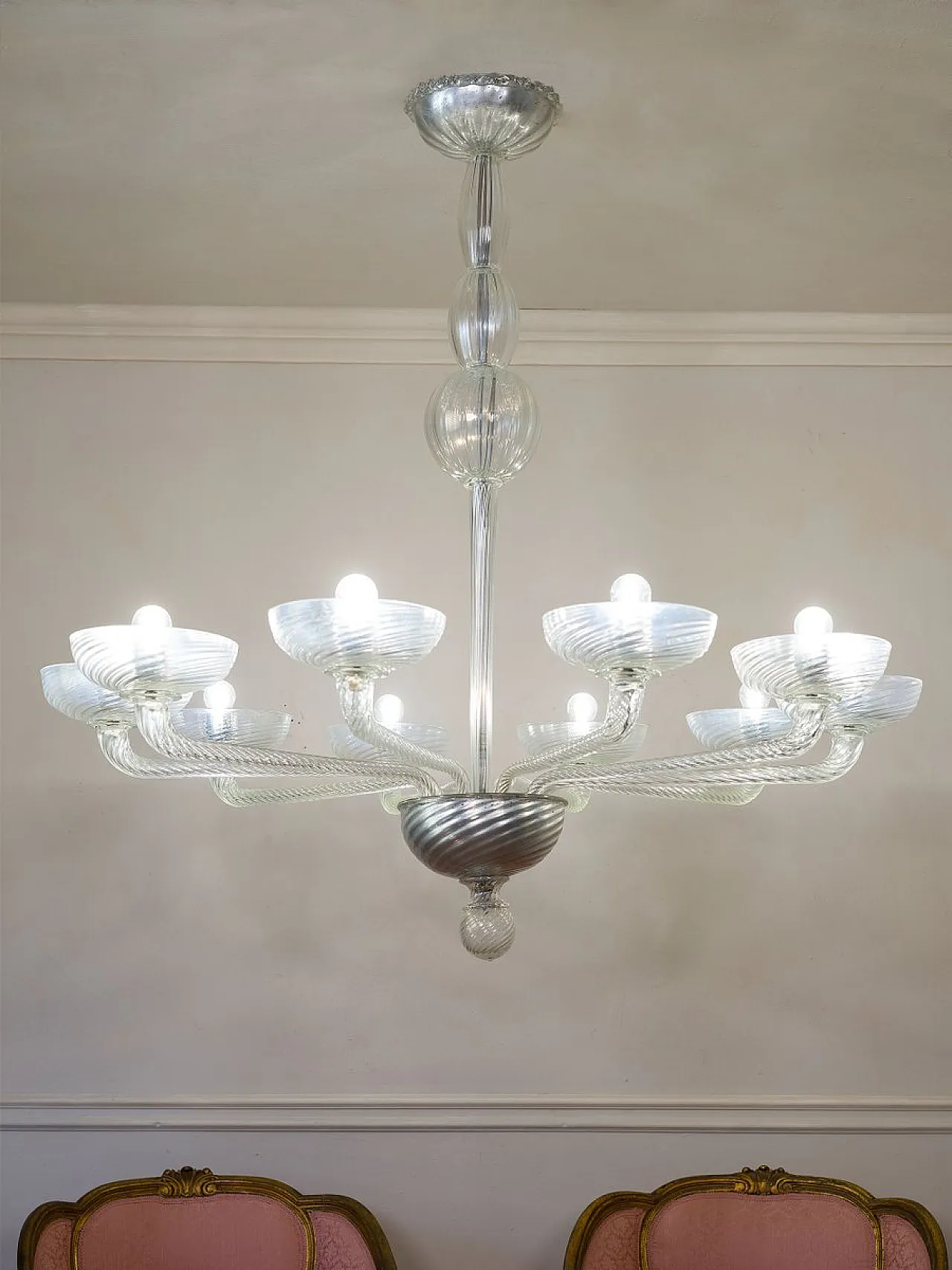 Lampadario Mid-Century in vetro di Murano, anni '50 3