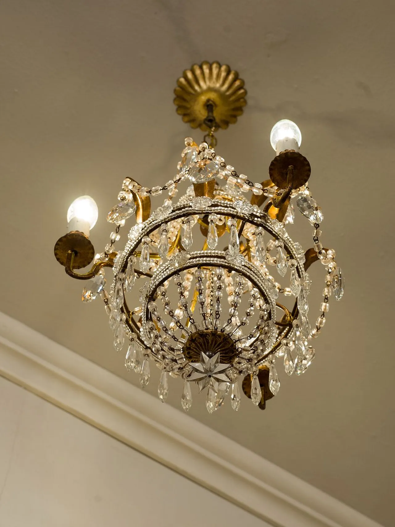 Lampadario in stile impero con pendenti, anni '50 3