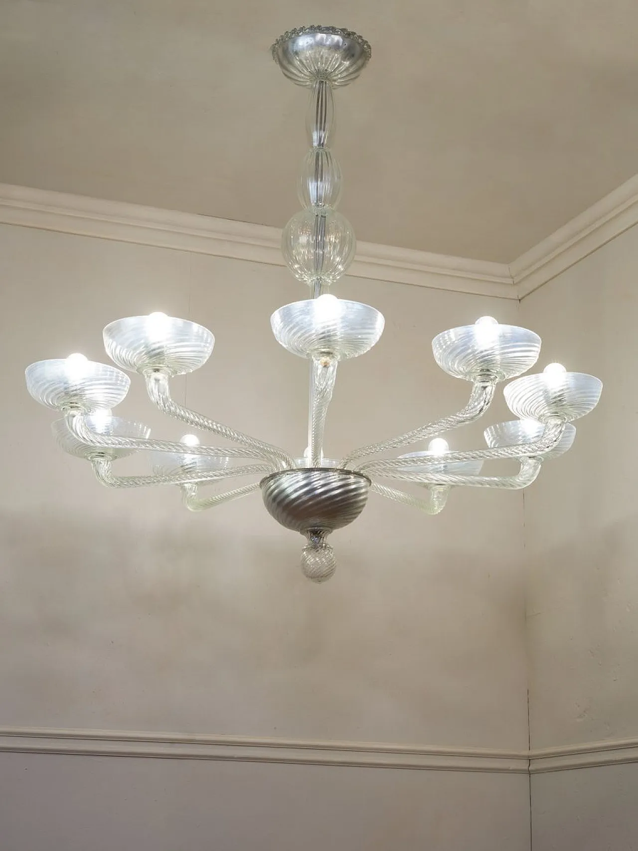 Lampadario Mid-Century in vetro di Murano, anni '50 4