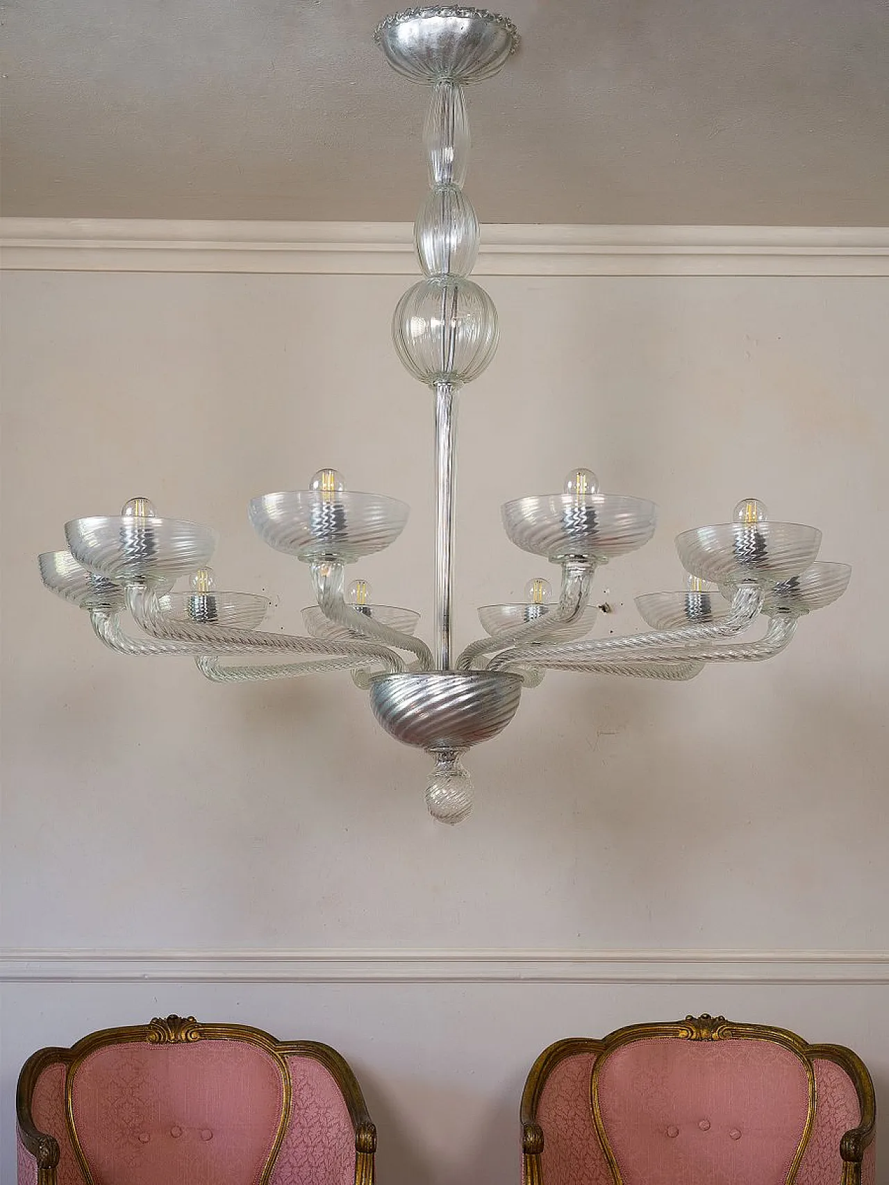 Lampadario Mid-Century in vetro di Murano, anni '50 6