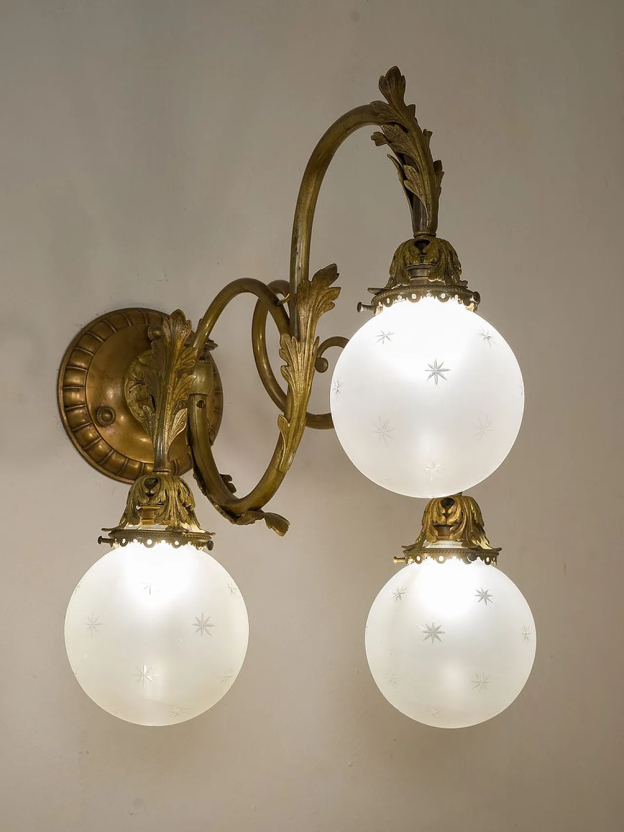 Lampada da parete Liberty in bronzo, metà '800 5