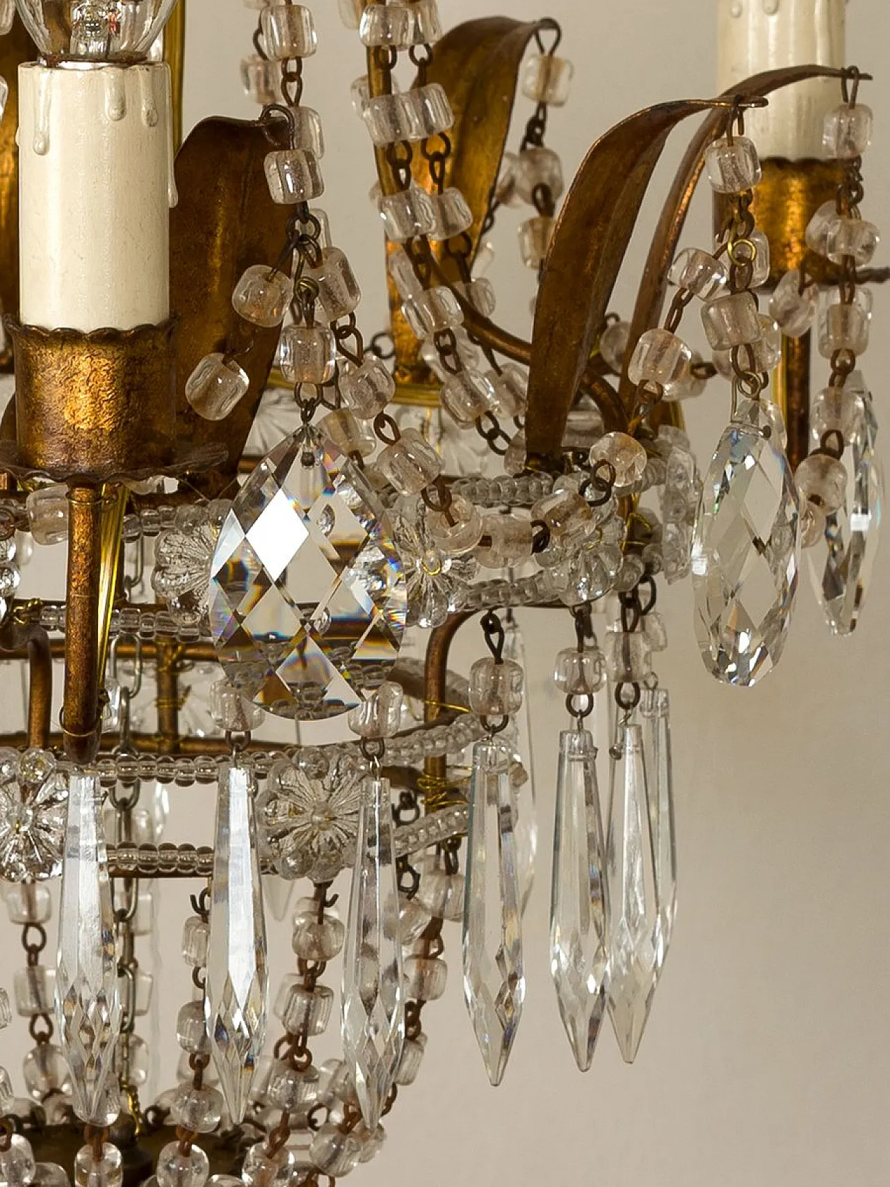 Lampadario in stile impero con pendenti, anni '50 5