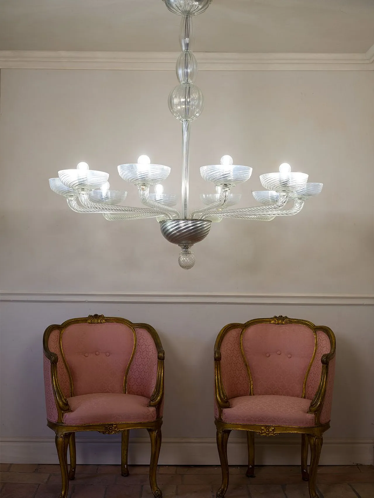 Lampadario Mid-Century in vetro di Murano, anni '50 7