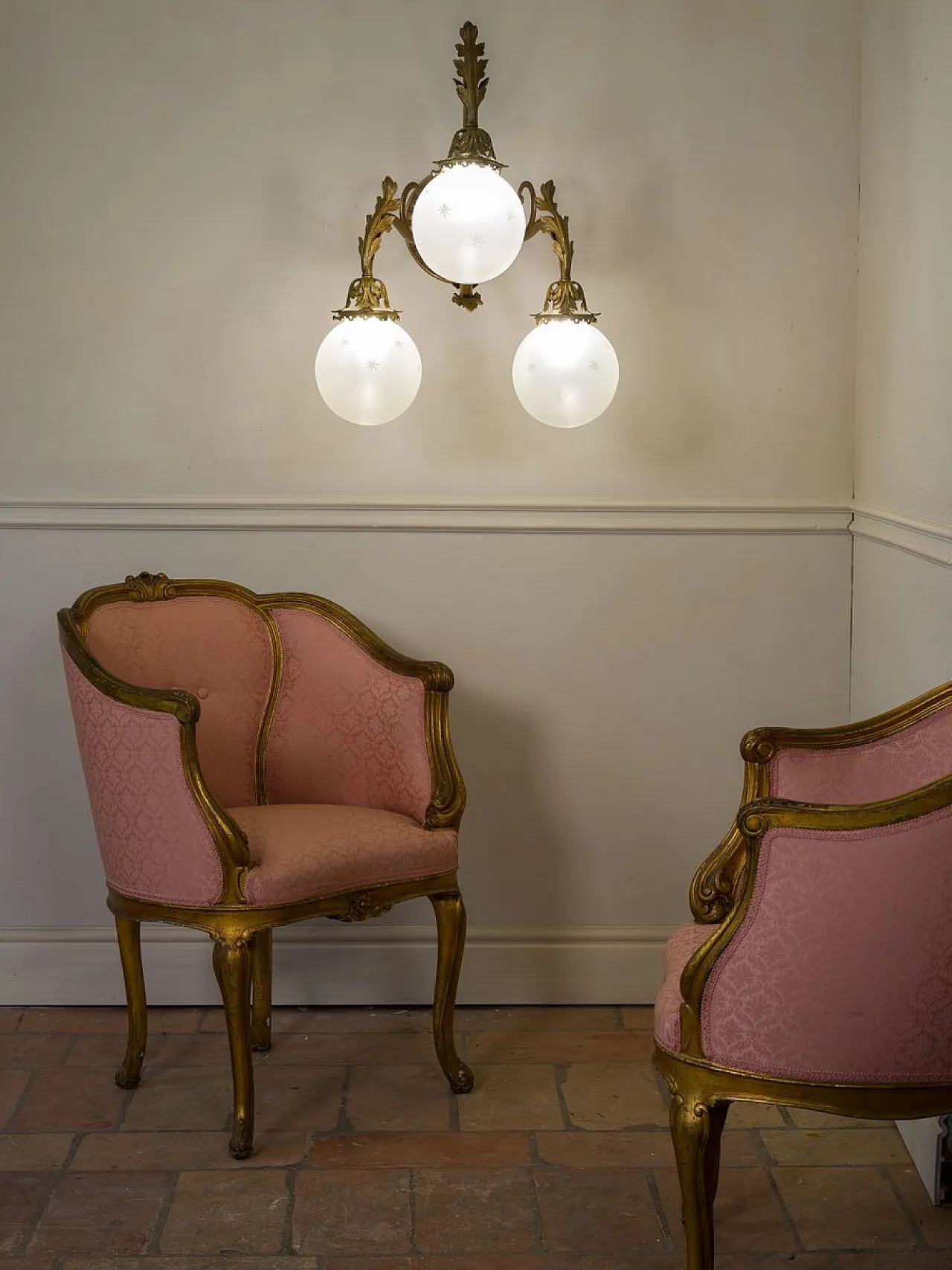 Lampada da parete Liberty in bronzo, metà '800 6