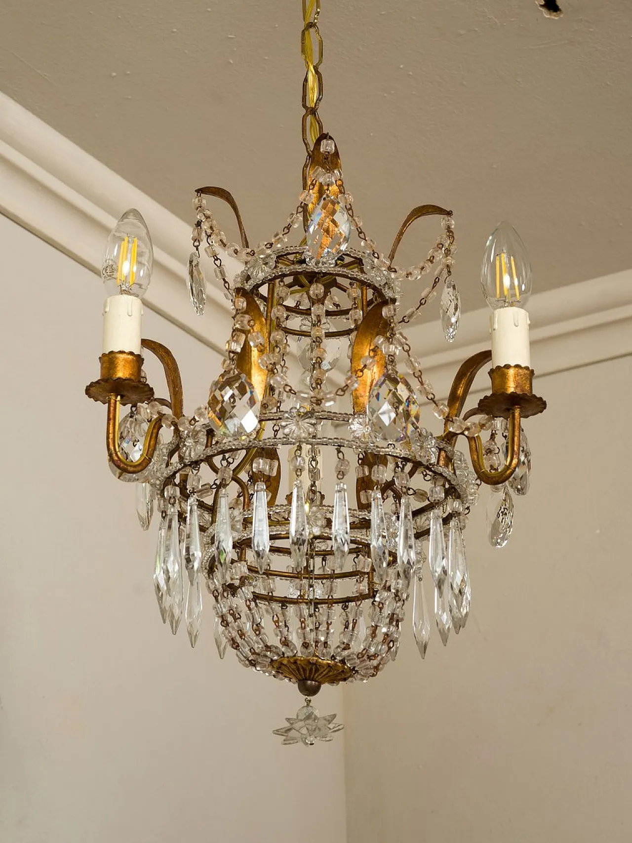 Lampadario in stile impero con pendenti, anni '50 6