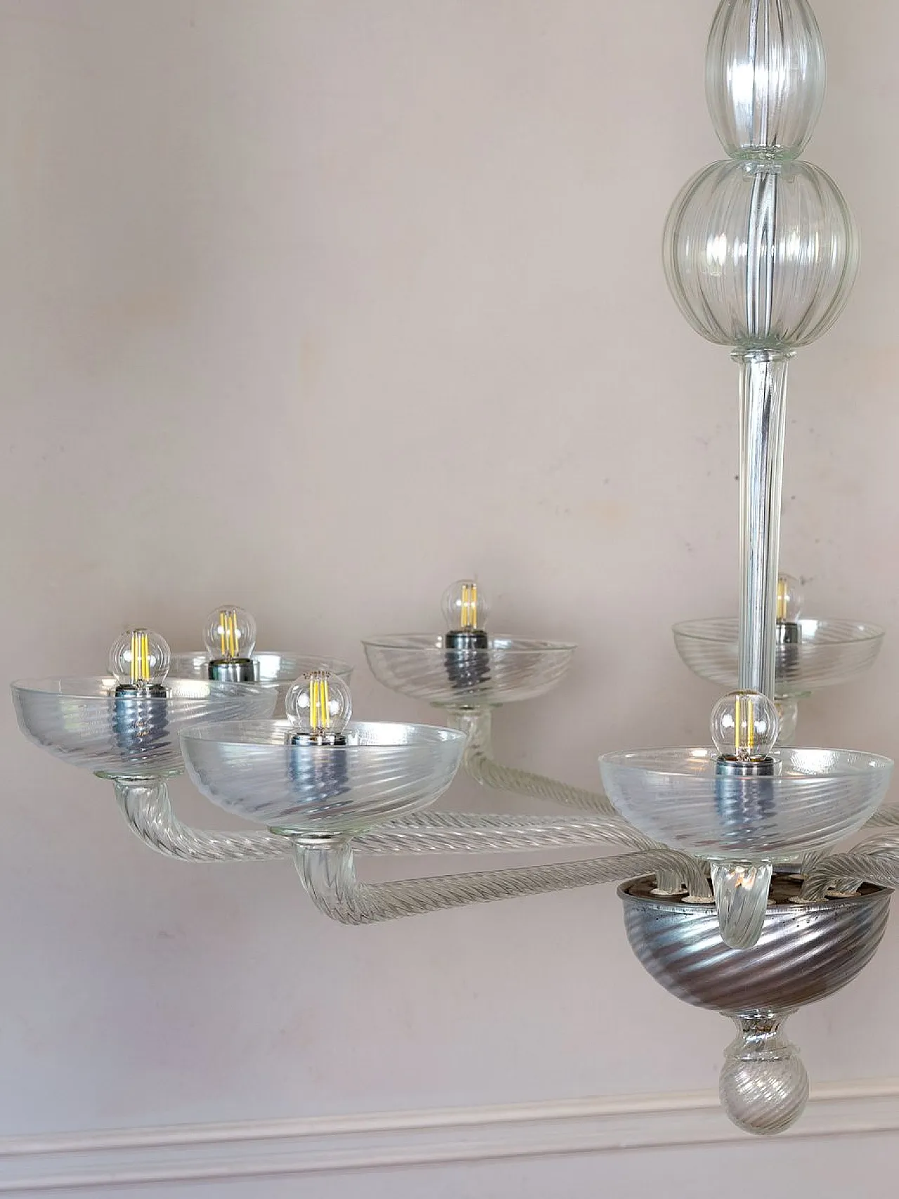 Lampadario Mid-Century in vetro di Murano, anni '50 10