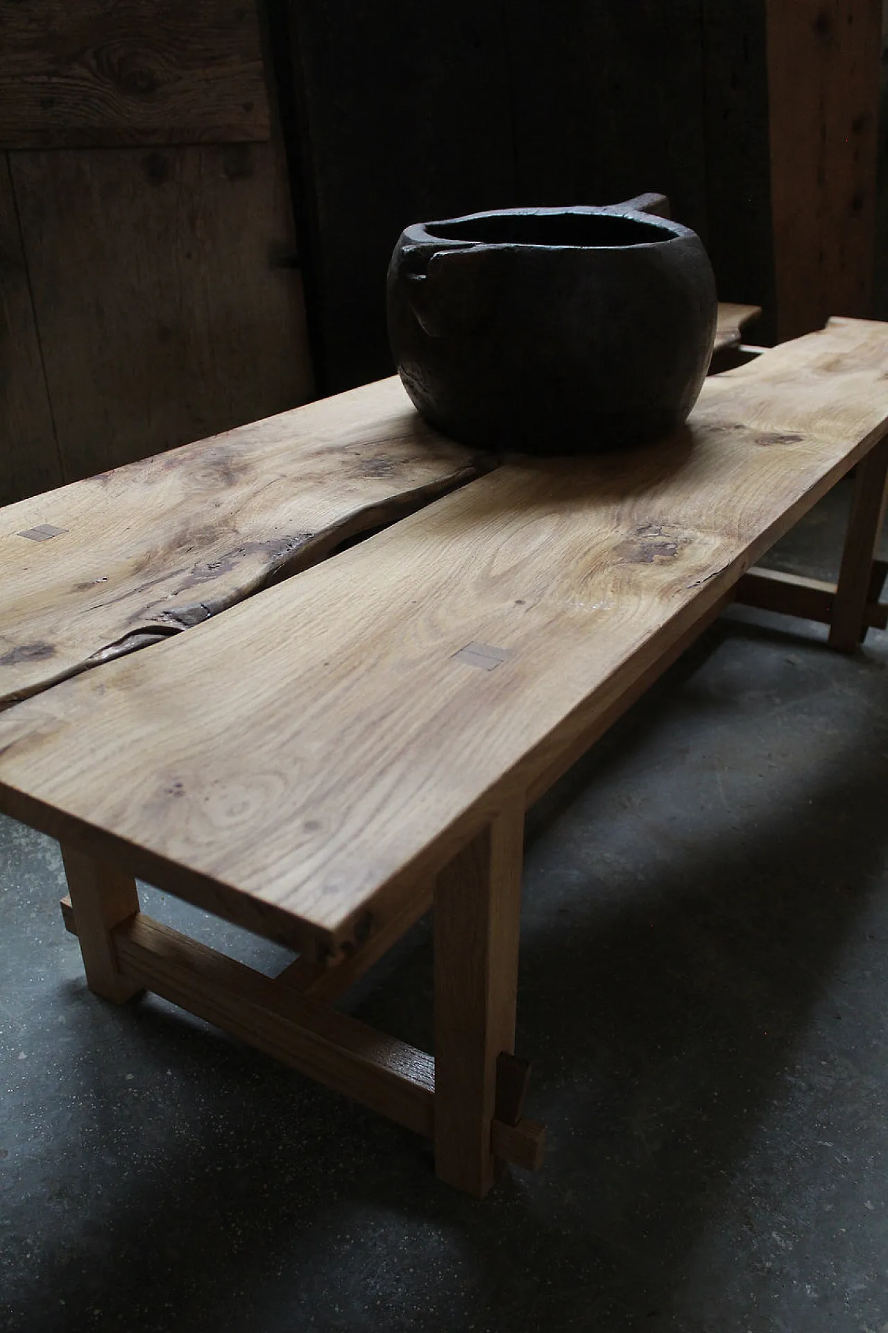 Old Japanese style oak bench, 2000s 3