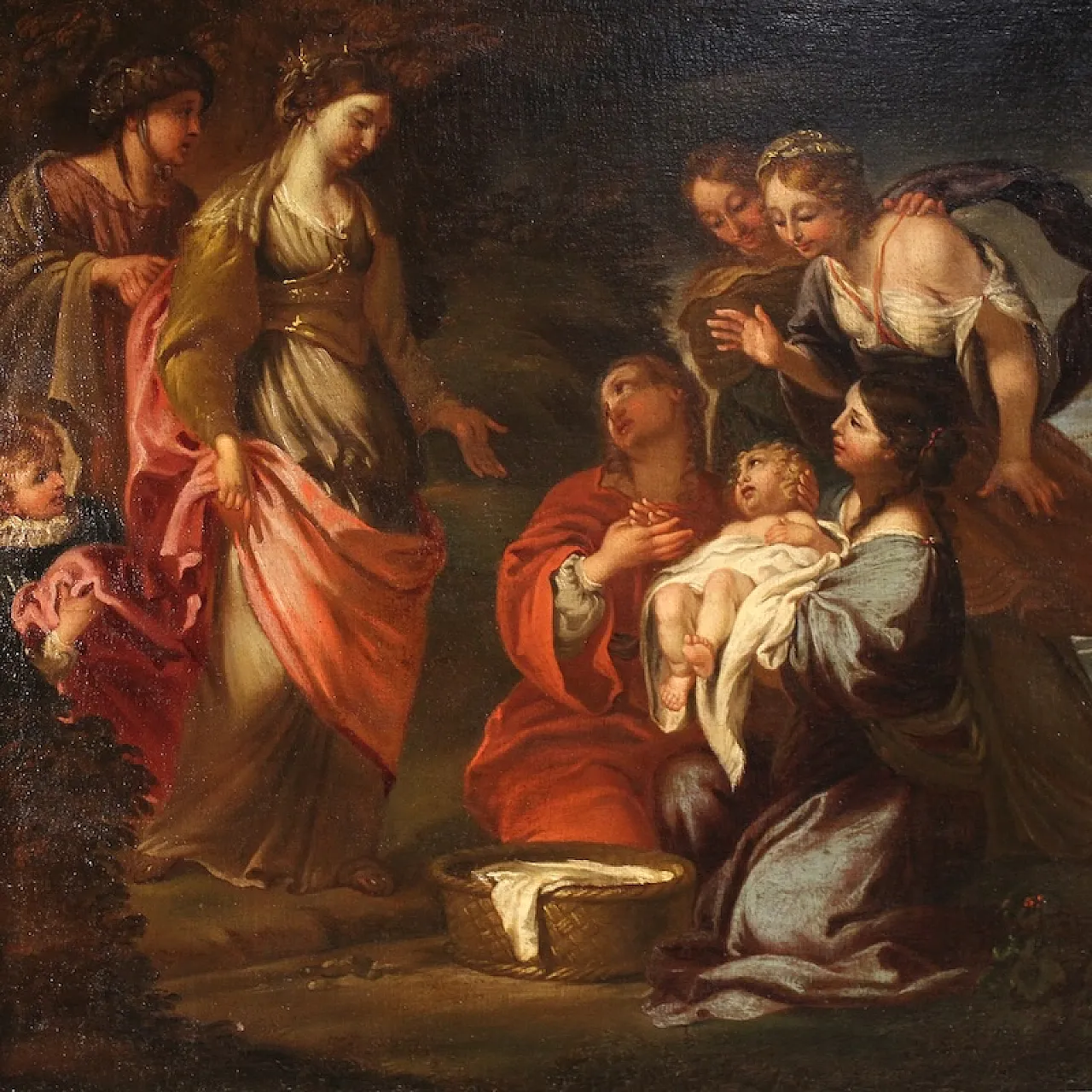 Moses saved from the waters, Italian oil on canvas, 17th century 2