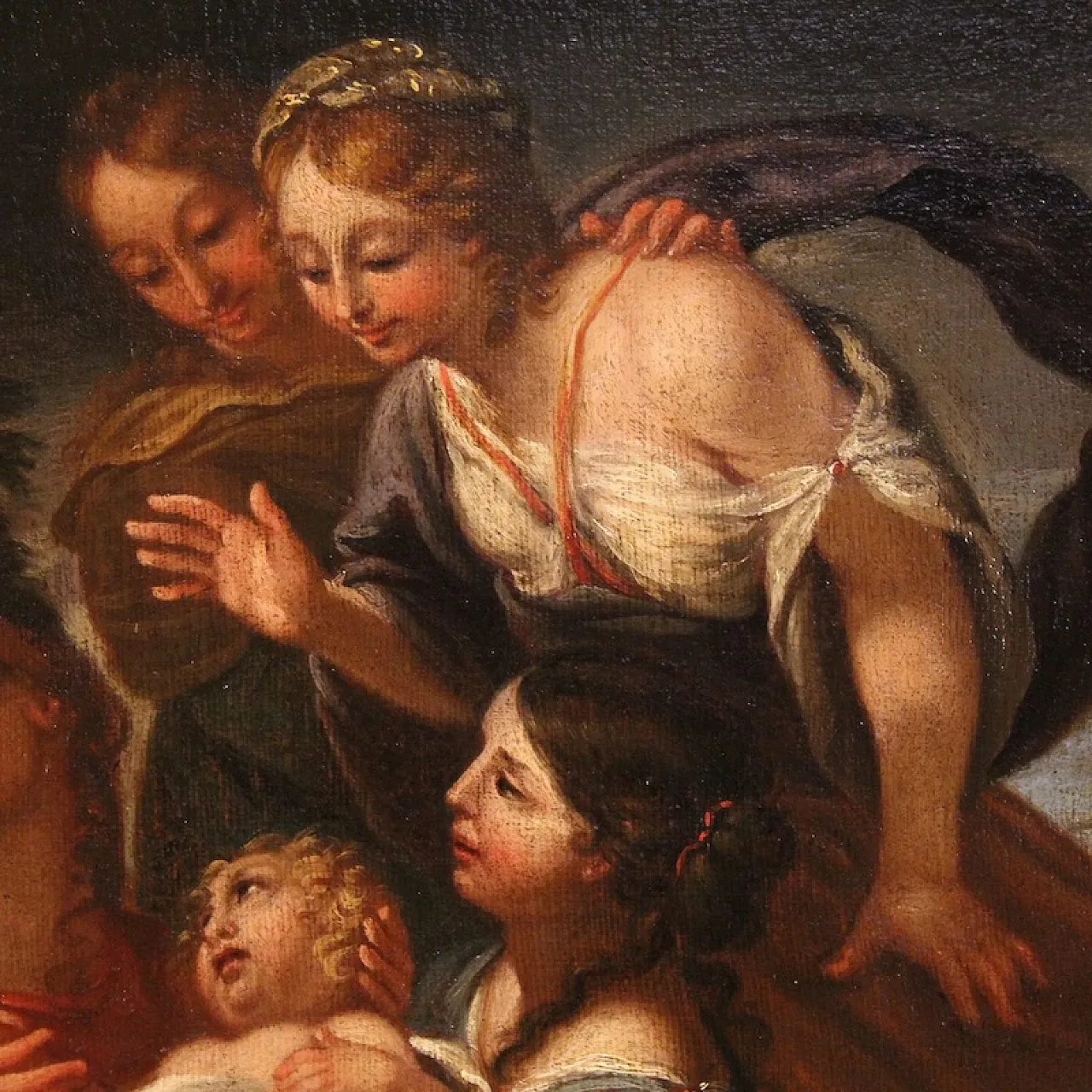 Moses saved from the waters, Italian oil on canvas, 17th century 7