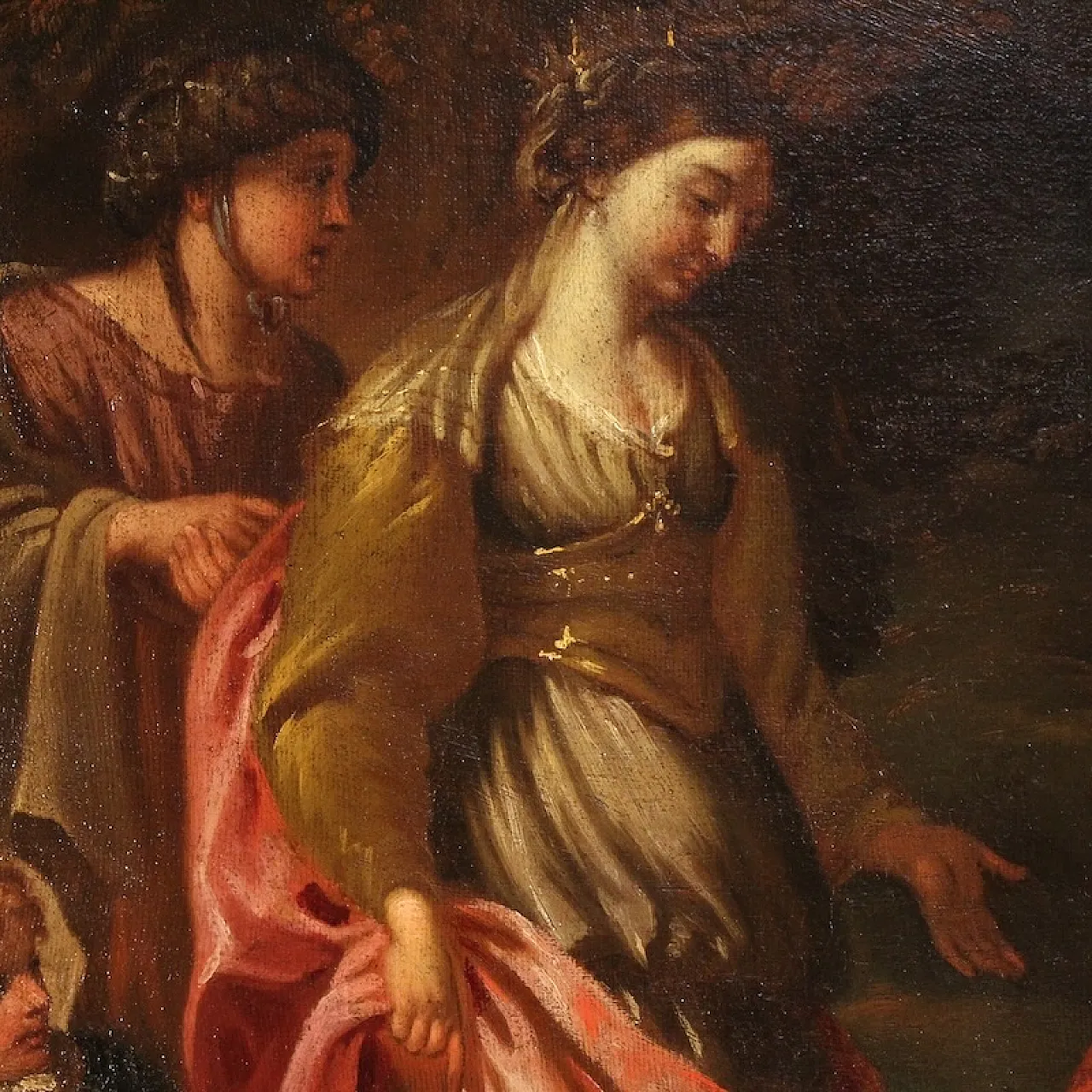 Moses saved from the waters, Italian oil on canvas, 17th century 11