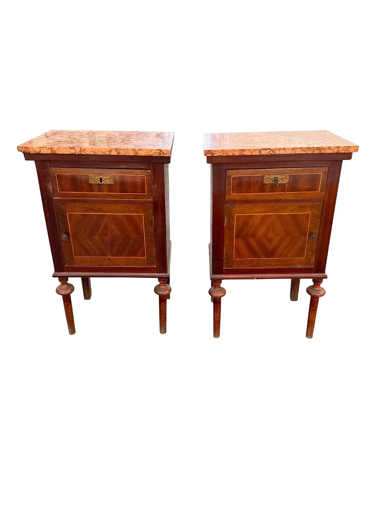 Pair of Louis XVI style inlaid bedside tables, 1950s 1