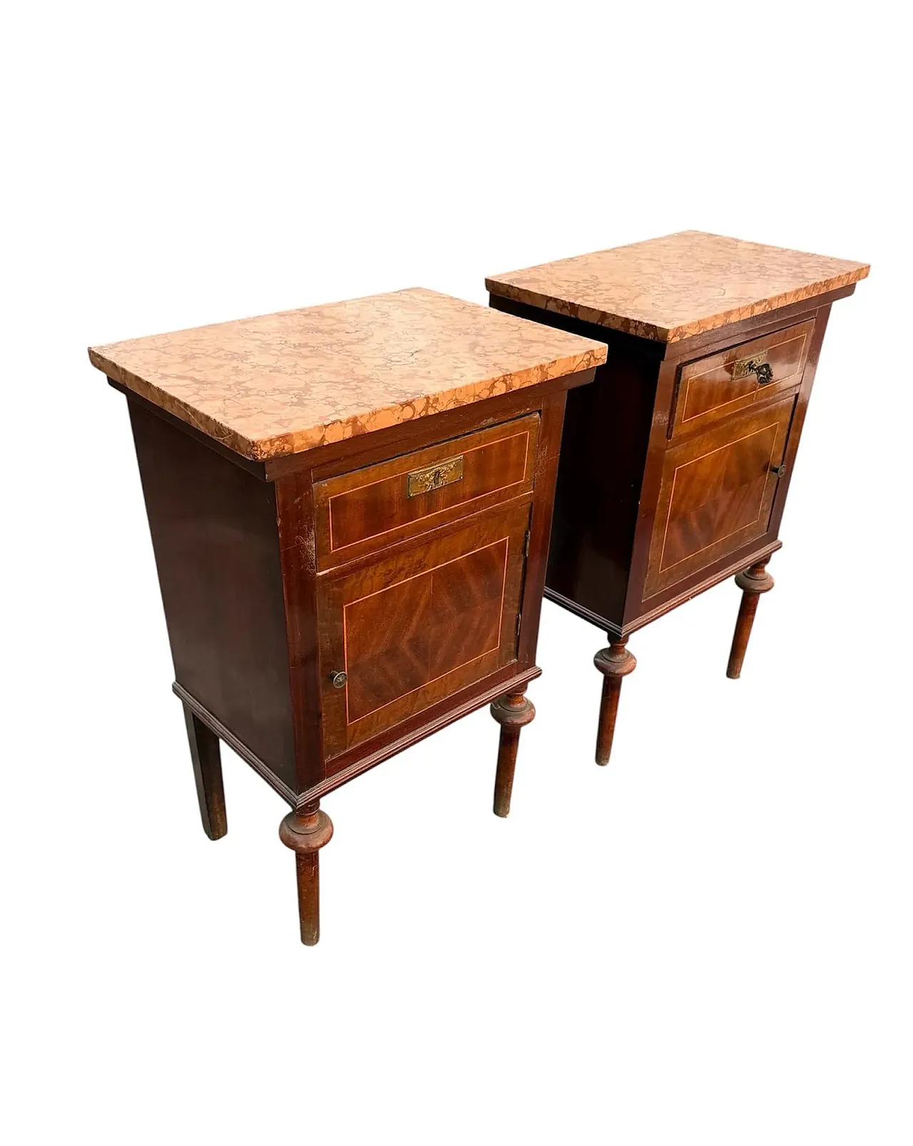 Pair of Louis XVI style inlaid bedside tables, 1950s 2