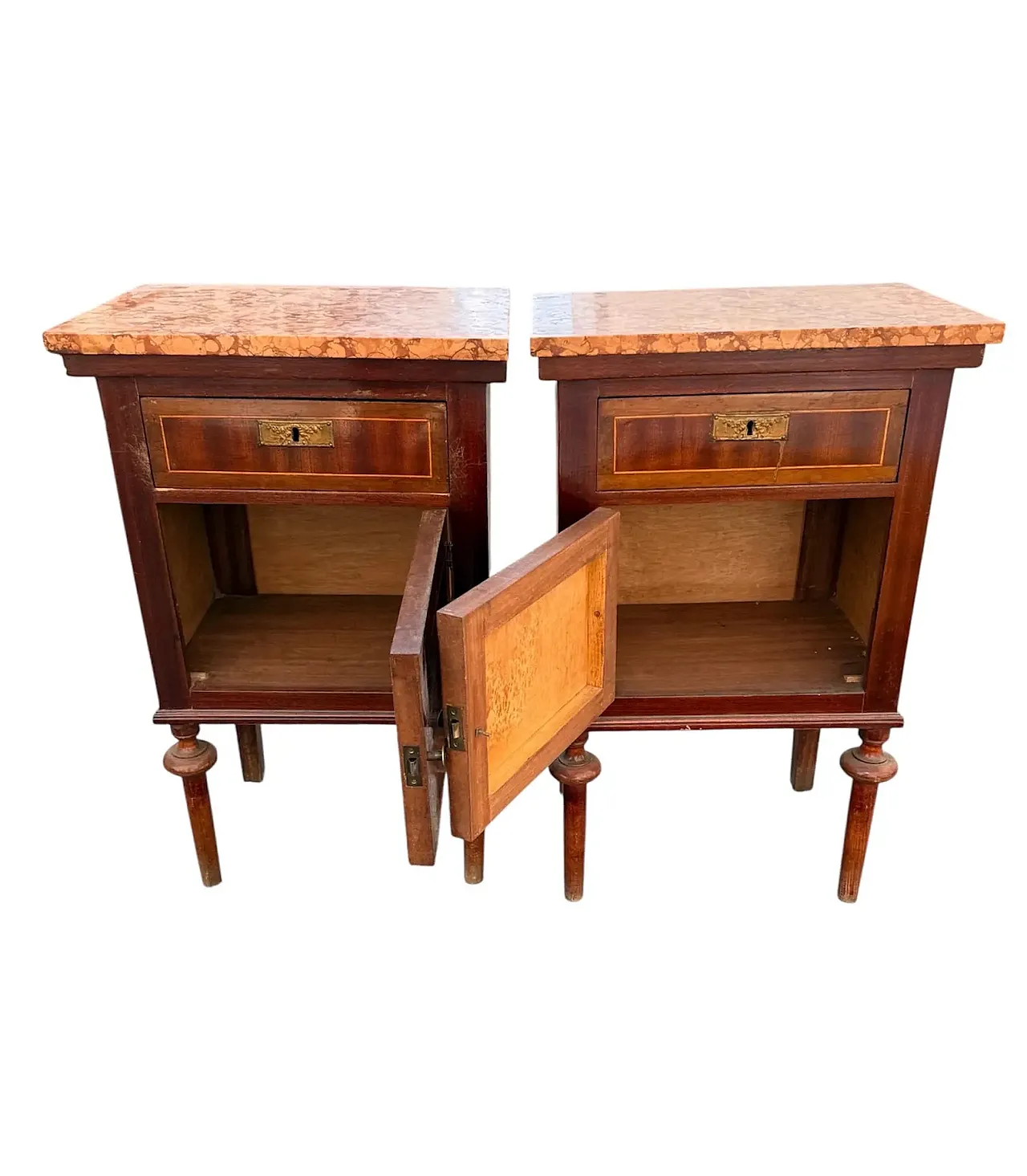 Pair of Louis XVI style inlaid bedside tables, 1950s 7
