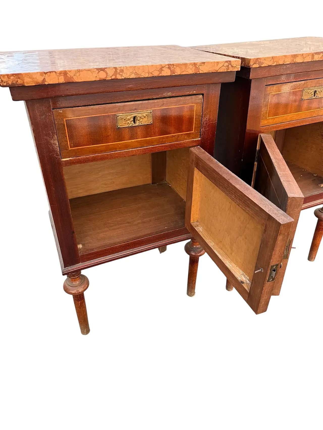 Pair of Louis XVI style inlaid bedside tables, 1950s 8
