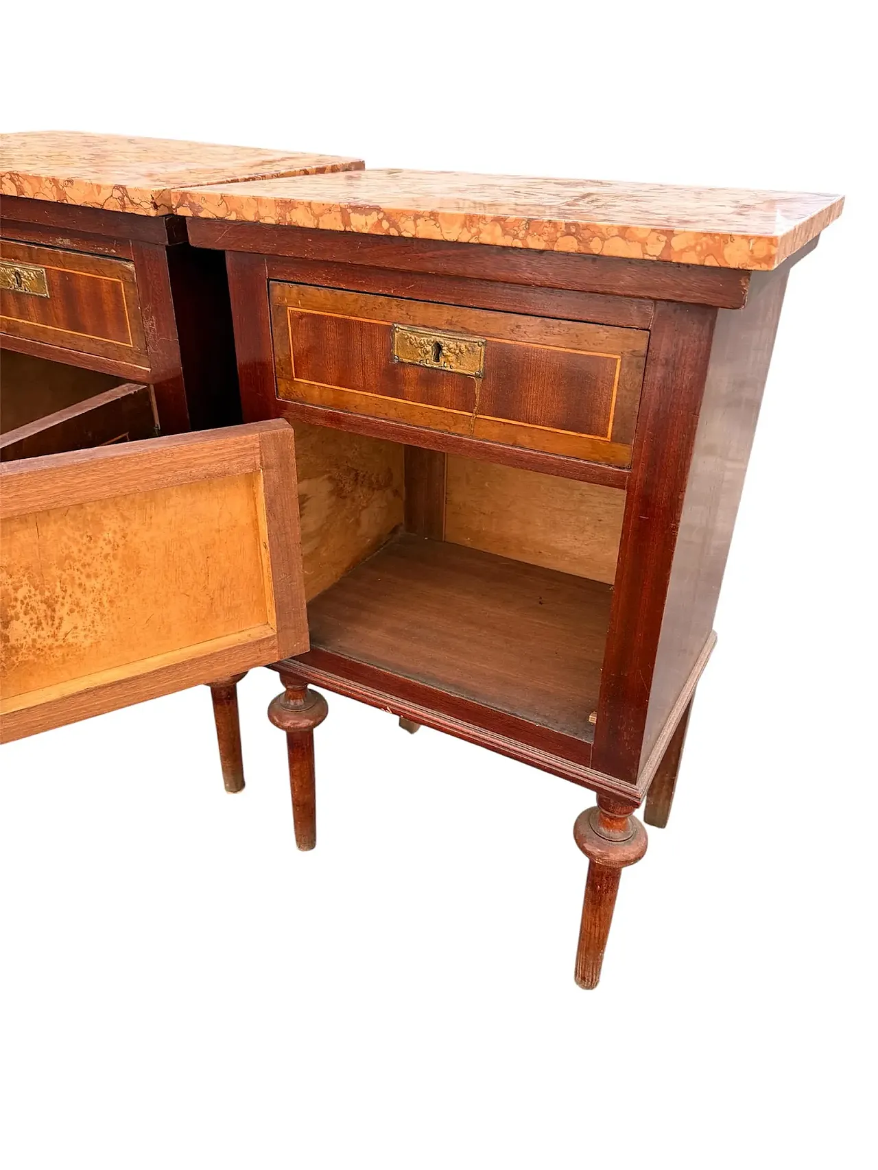 Pair of Louis XVI style inlaid bedside tables, 1950s 9