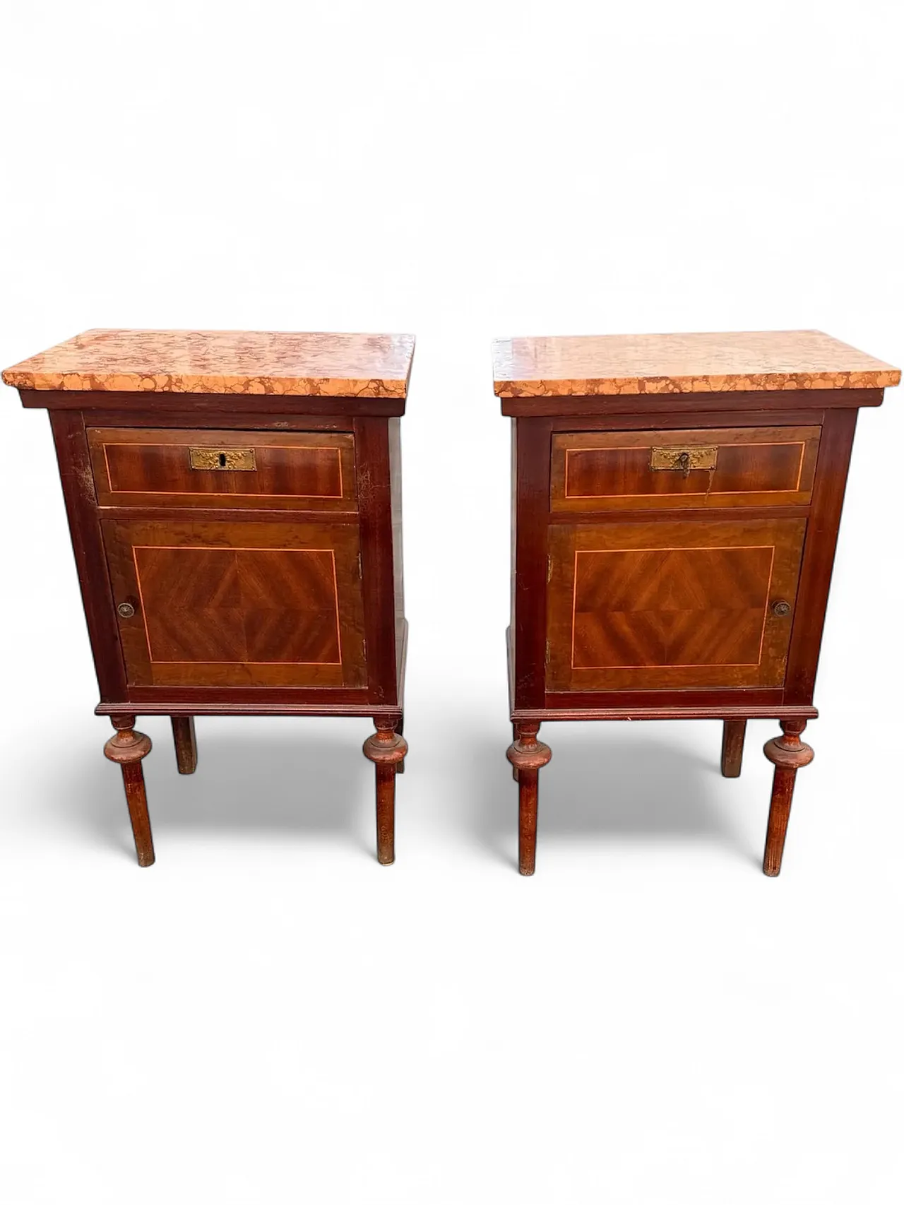 Pair of Louis XVI style inlaid bedside tables, 1950s 14