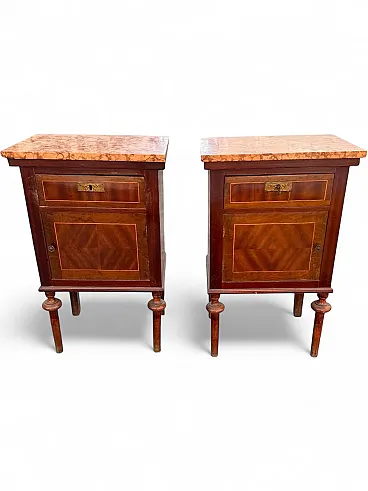 Coppia di comodini intarsiati stile Luigi XVI, anni '50