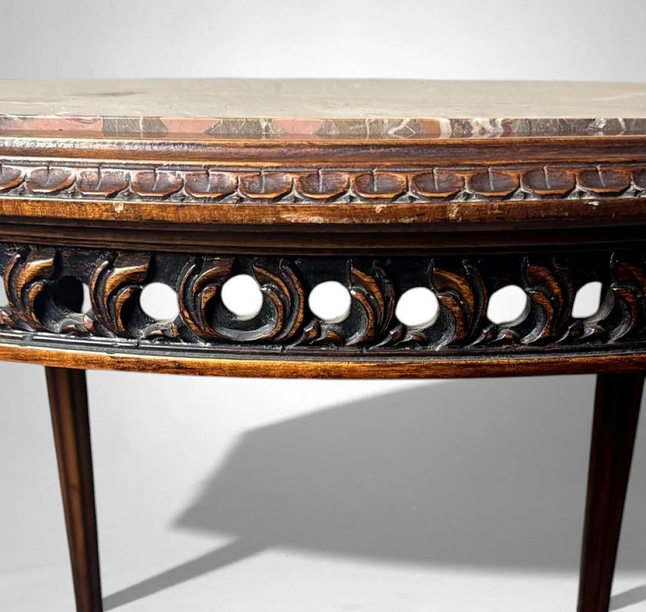 Walnut side table with marble top and Vienna straw shelf, 20th century 14