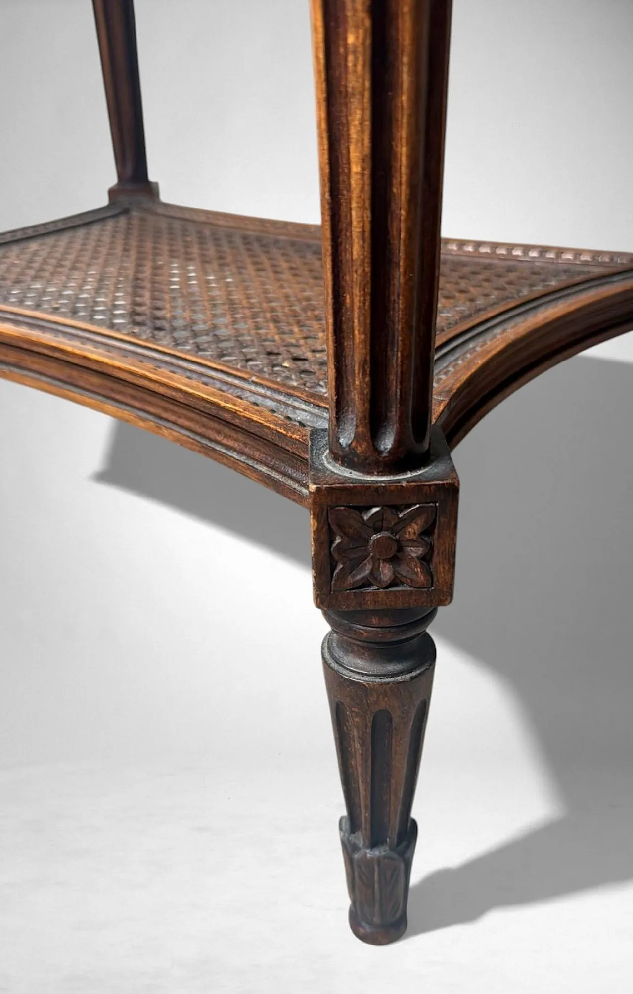 Walnut side table with marble top and Vienna straw shelf, 20th century 16