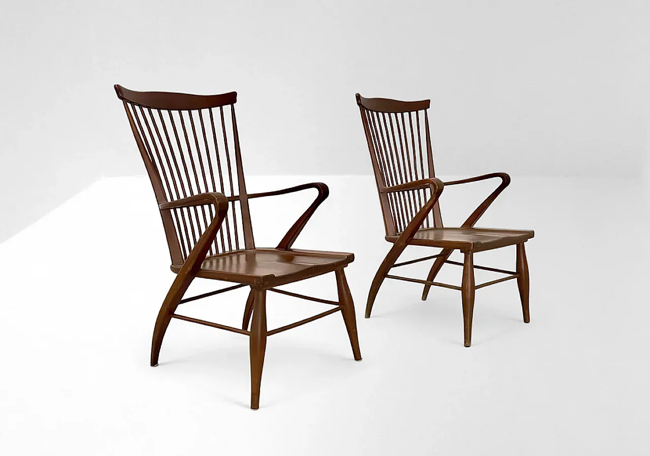 Pair of wooden chairs by Maurizio Tempestini, 1950s 1