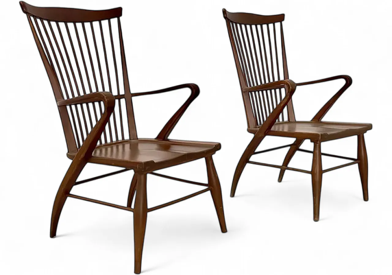 Pair of wooden chairs by Maurizio Tempestini, 1950s 6