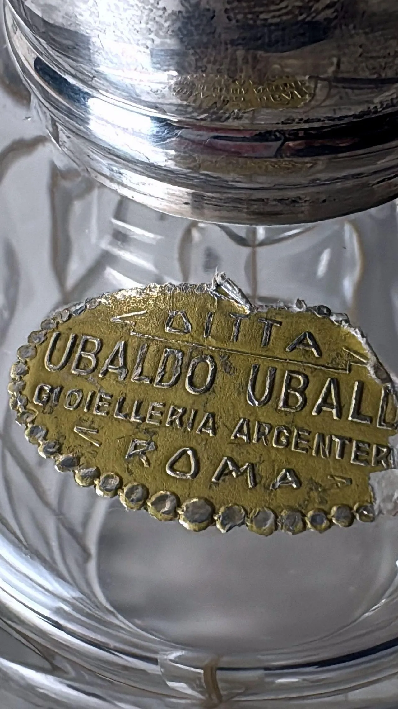 Crystal decanter, 925 silver collar by Cacchione Milano, 20th century 15