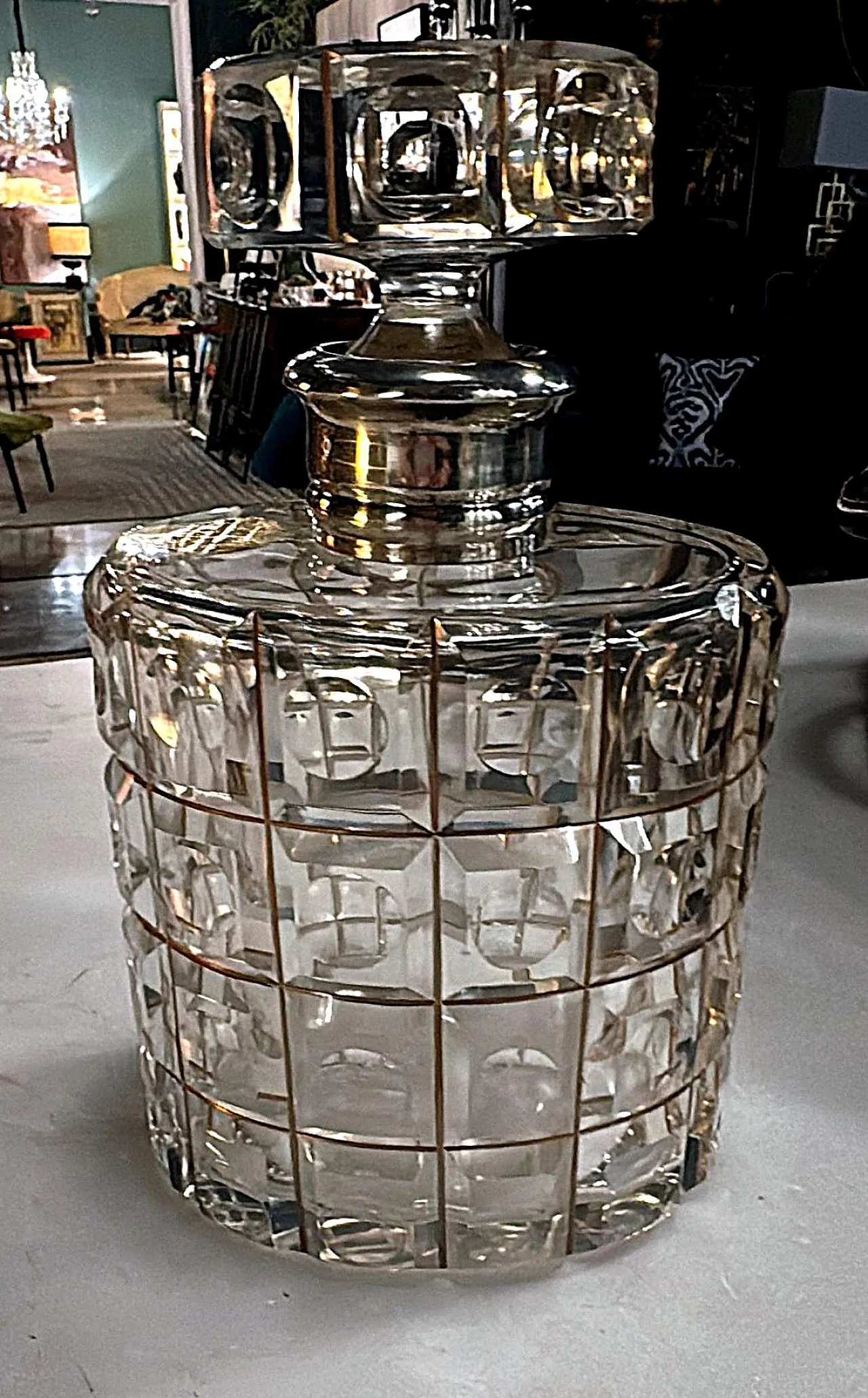 Crystal decanter, 925 silver collar by Cacchione Milano, 20th century 17