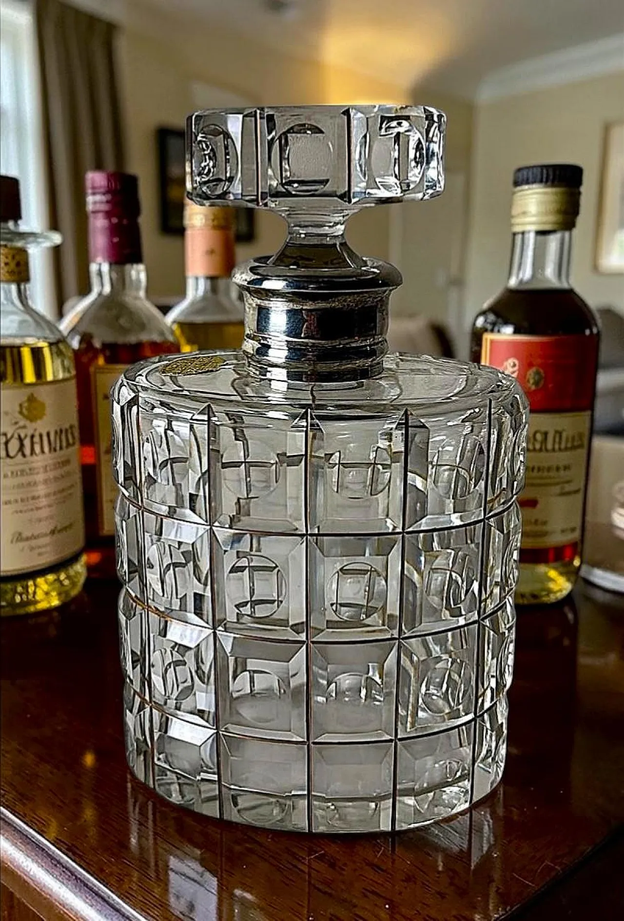 Crystal decanter, 925 silver collar by Cacchione Milano, 20th century 18