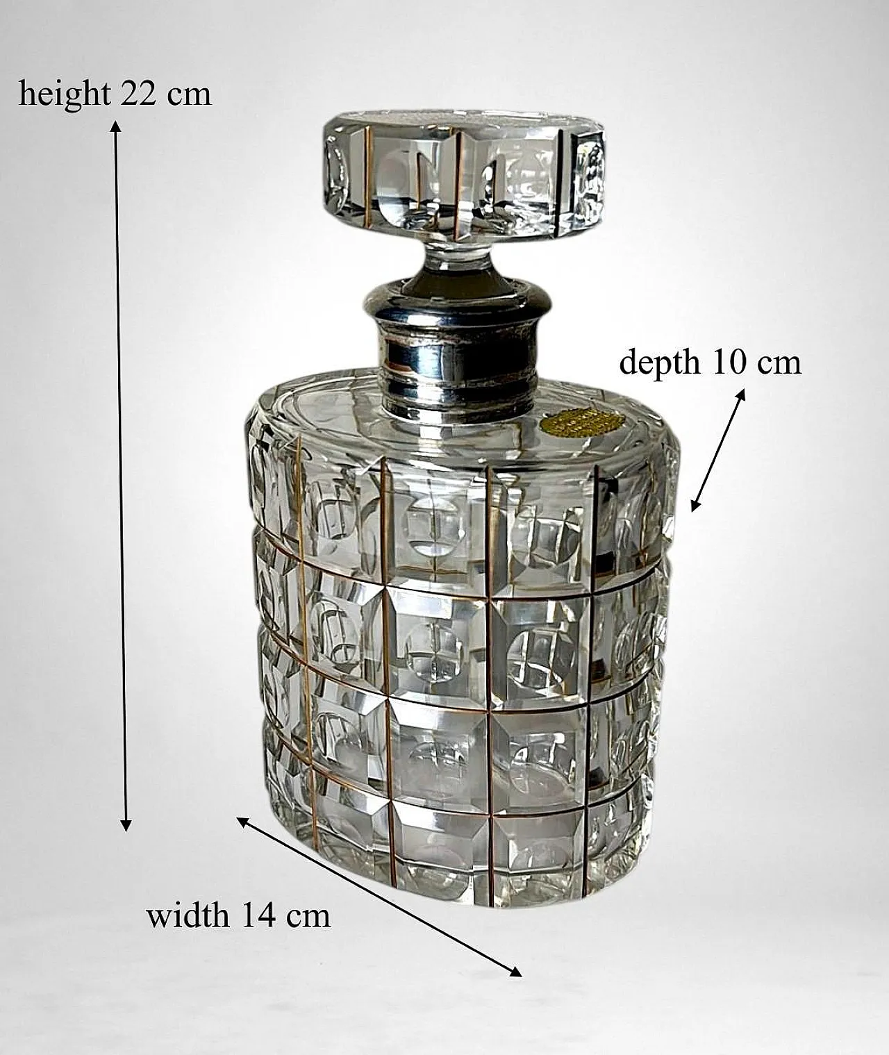 Crystal decanter, 925 silver collar by Cacchione Milano, 20th century 19