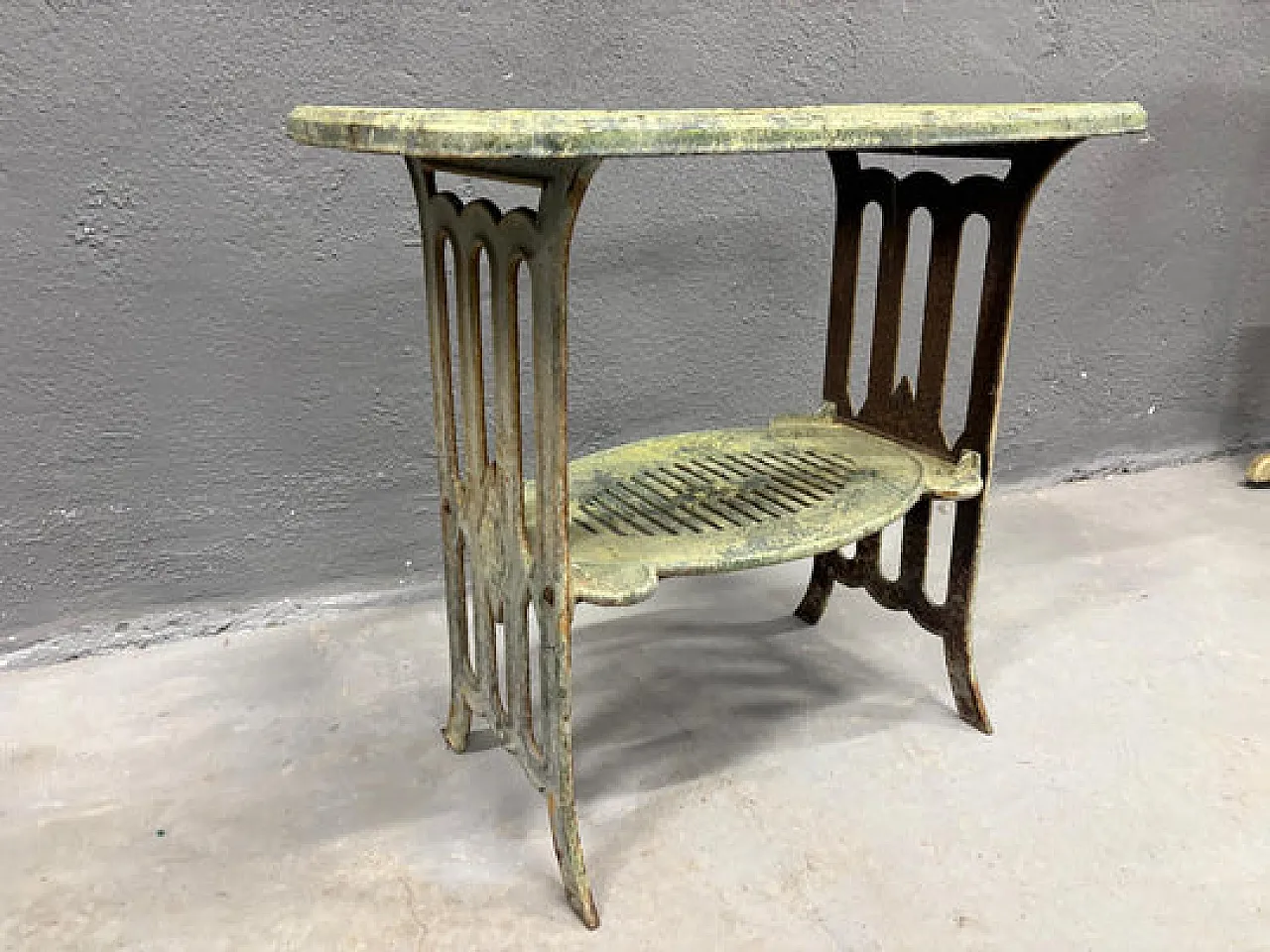 Metal table with integrated opening and lower shelf, 20th century 2