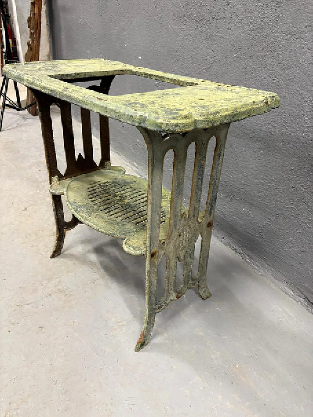 Metal table with integrated opening and lower shelf, 20th century 3