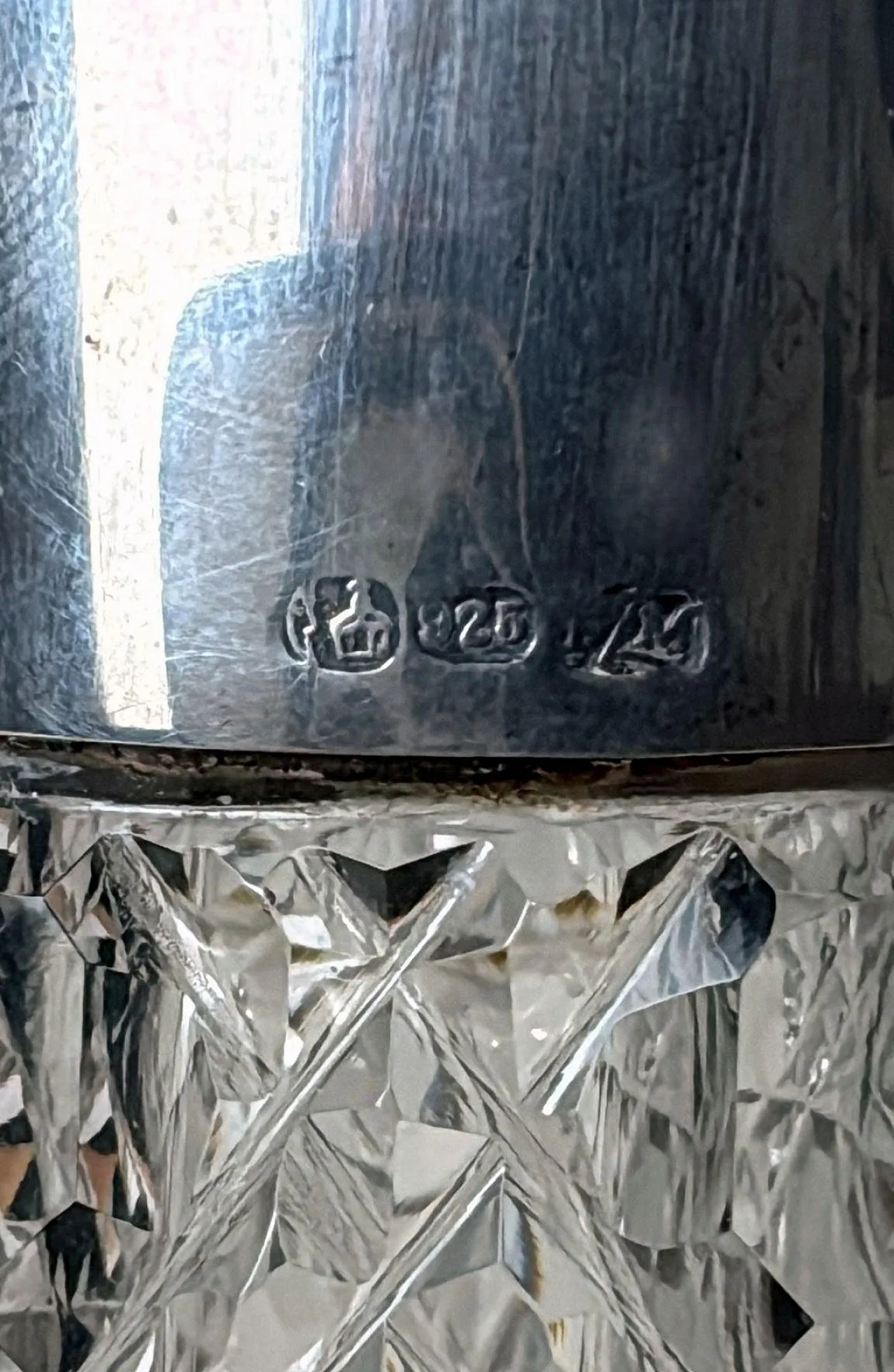 Biedermeier crystal perfume bottle with sterling silver, 19th century 13