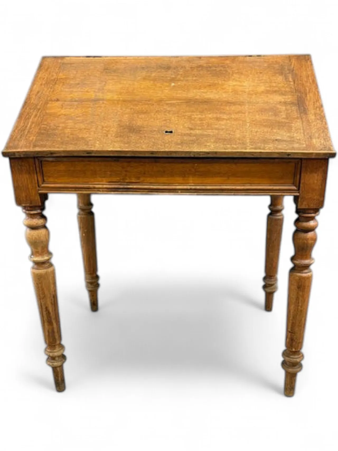 Scrivania in legno con cassetto a gambe tornite, '900 6