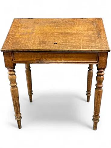Scrivania in legno con cassetto a gambe tornite, '900