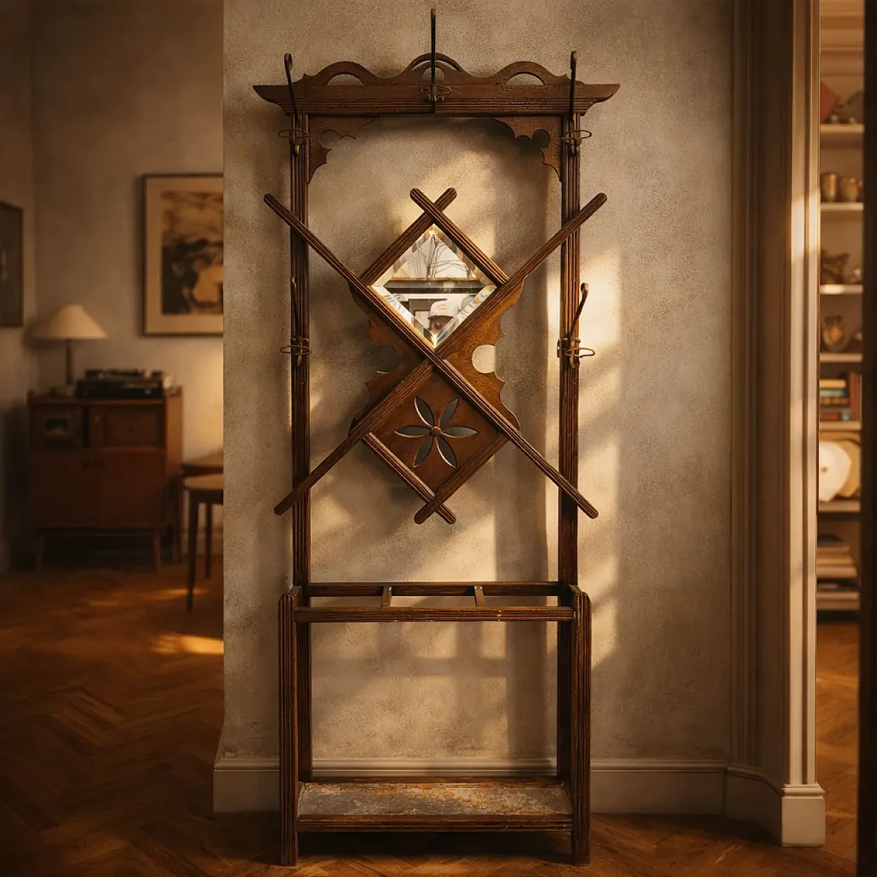 Appendiabiti da parete in legno, appendiabiti da corridoio, '900 1