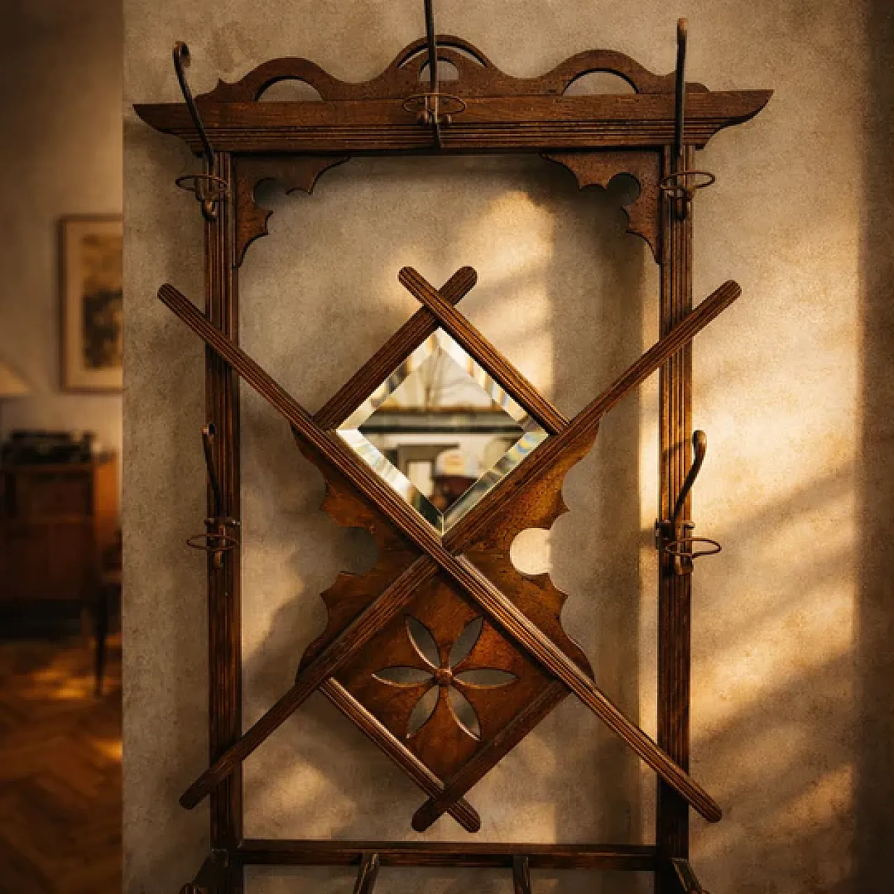 Appendiabiti da parete in legno, appendiabiti da corridoio, '900 2