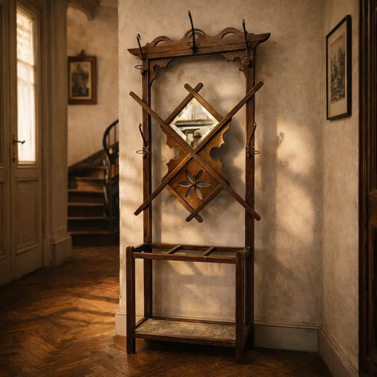 Appendiabiti da parete in legno, appendiabiti da corridoio, '900 5